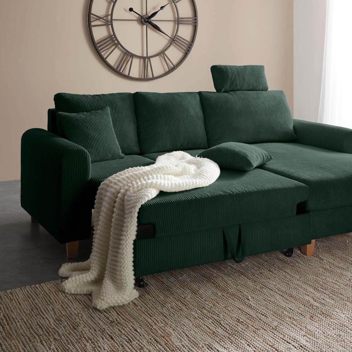 Kutna Garnitura Lille - zelena/svijetlo smeđa, Moderno, tekstil/drvo (232/110/156cm) - Best Price