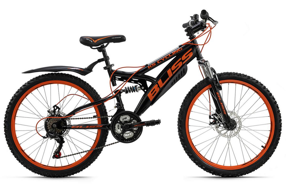 Kinderfahrrad MTB Fully 24" Bliss RH 38cm - Schwarz/Orange, Basics, Metall (180/70/80cm) - KS Cycling