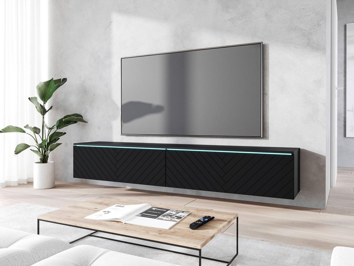Lowboard ca. 180x30 cm mit LED Fischgräte Schwarz - Schwarz/Grau, Basics, Holzwerkstoff/Kunststoff (180/30/33cm) - P & B
