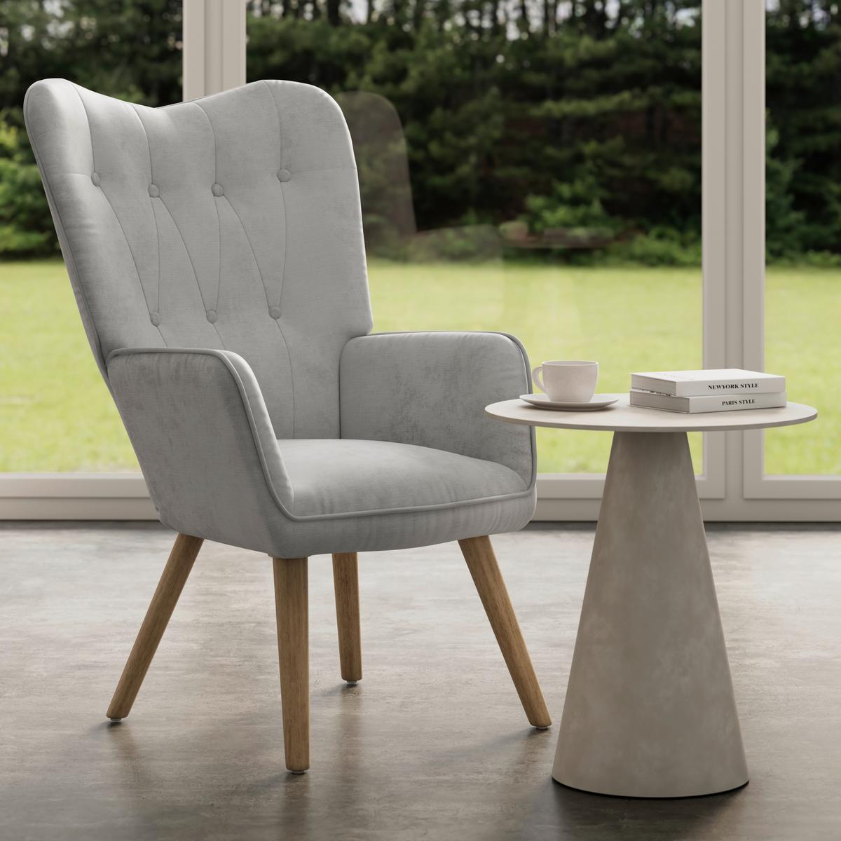 Sessel Natalie Hellgrau Webstoff - Hellgrau/Naturfarben, MODERN, Holz/Textil (64/99/69cm) - Bessagi Home