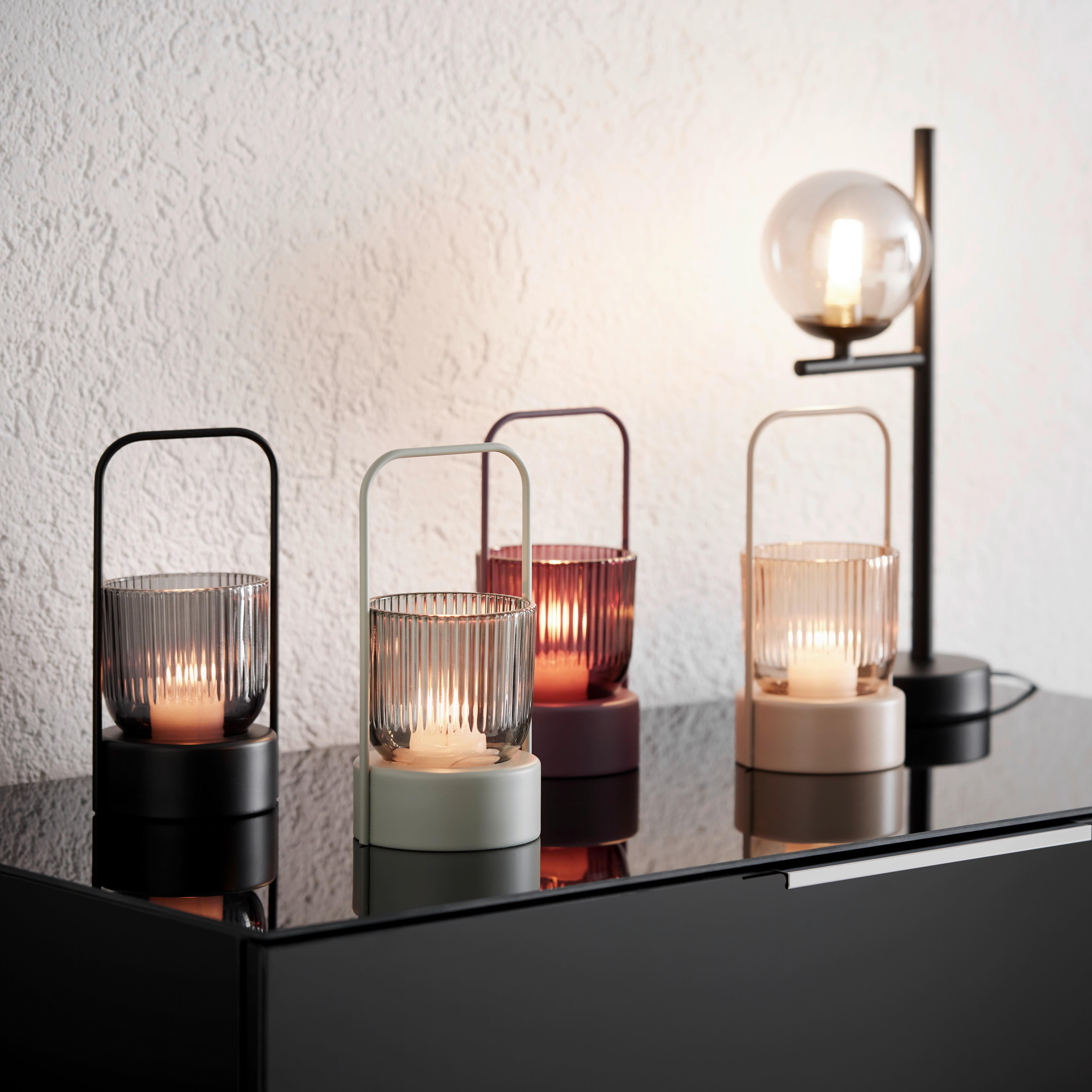 Laterne Hakon diverse Farben - Beere/Salbeigrün, MODERN, Glas/Metall (10,5/20cm) - Mömax