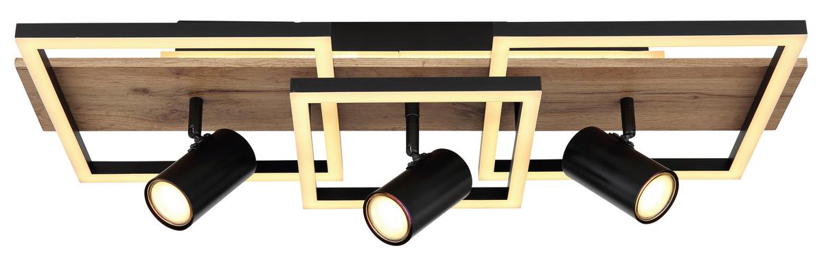 LED-Deckenleuchte Kassu max. 48 Watt - Schwarz/Naturfarben, Design, Holzwerkstoff/Kunststoff (72/27/18cm) - Globo