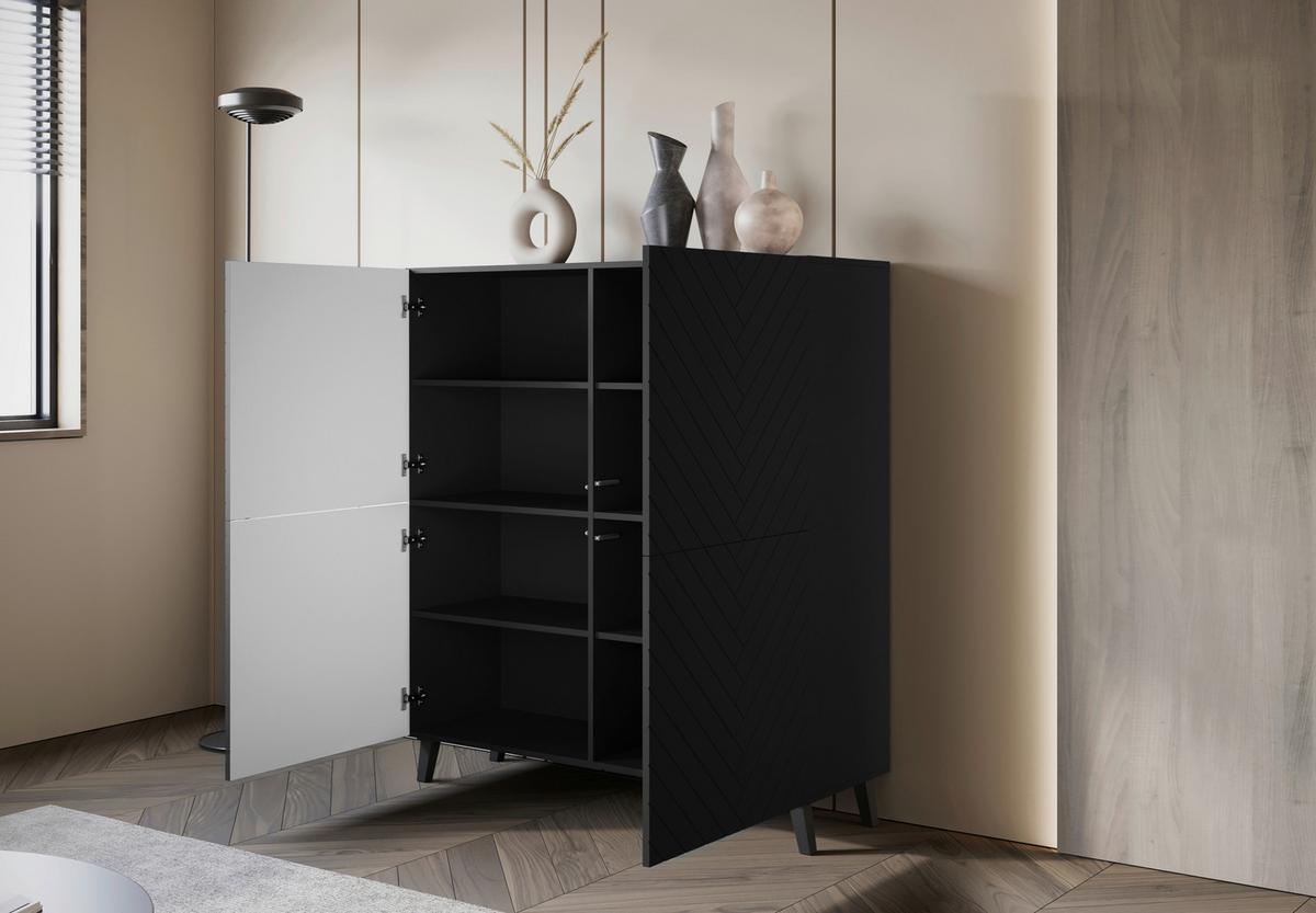 Visoka Komoda Phuket, Črna - črna, Design, umetna masa/leseni material (120/132/39,1cm) - Livetastic