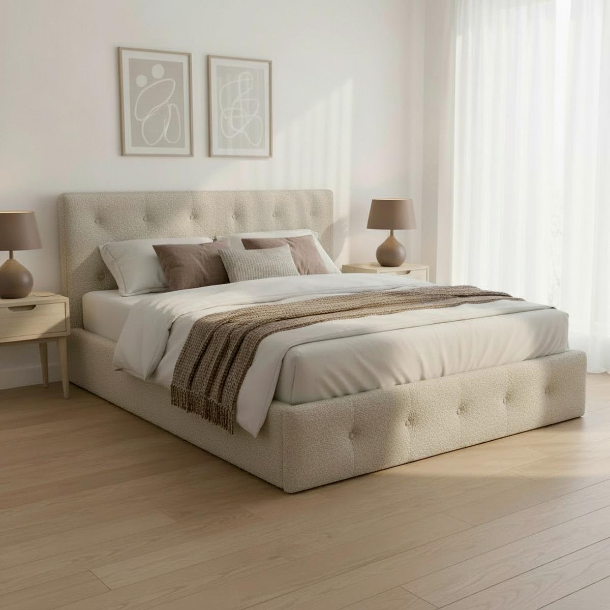 Polsterbett Julie Beige ca. 180x200 cm Stauraum - Beige/Schwarz, MODERN, Holz/Holzwerkstoff (180/200cm) - Bessagi Home