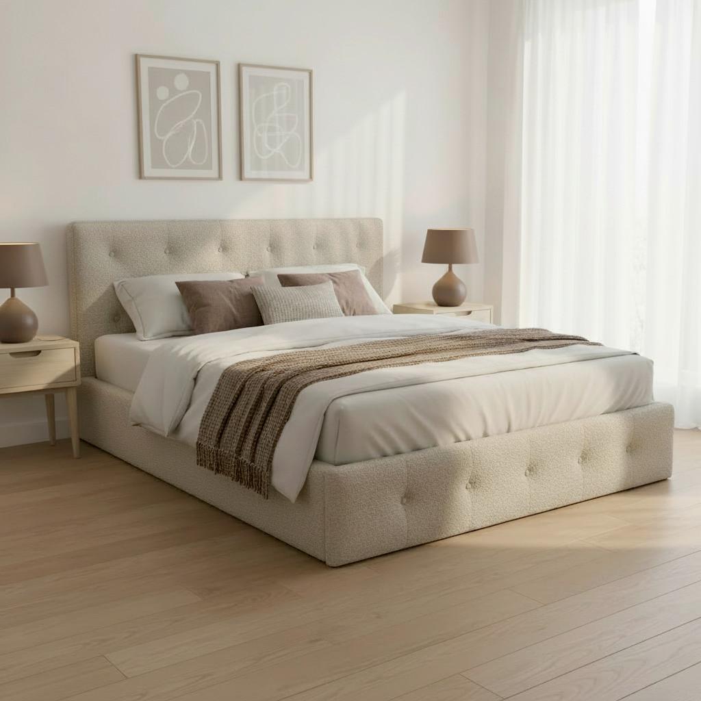 STOPPAD SÄNG JULIE - beige/svart, Modern, metall/trämaterial (180/200cm) - Bessagi Home