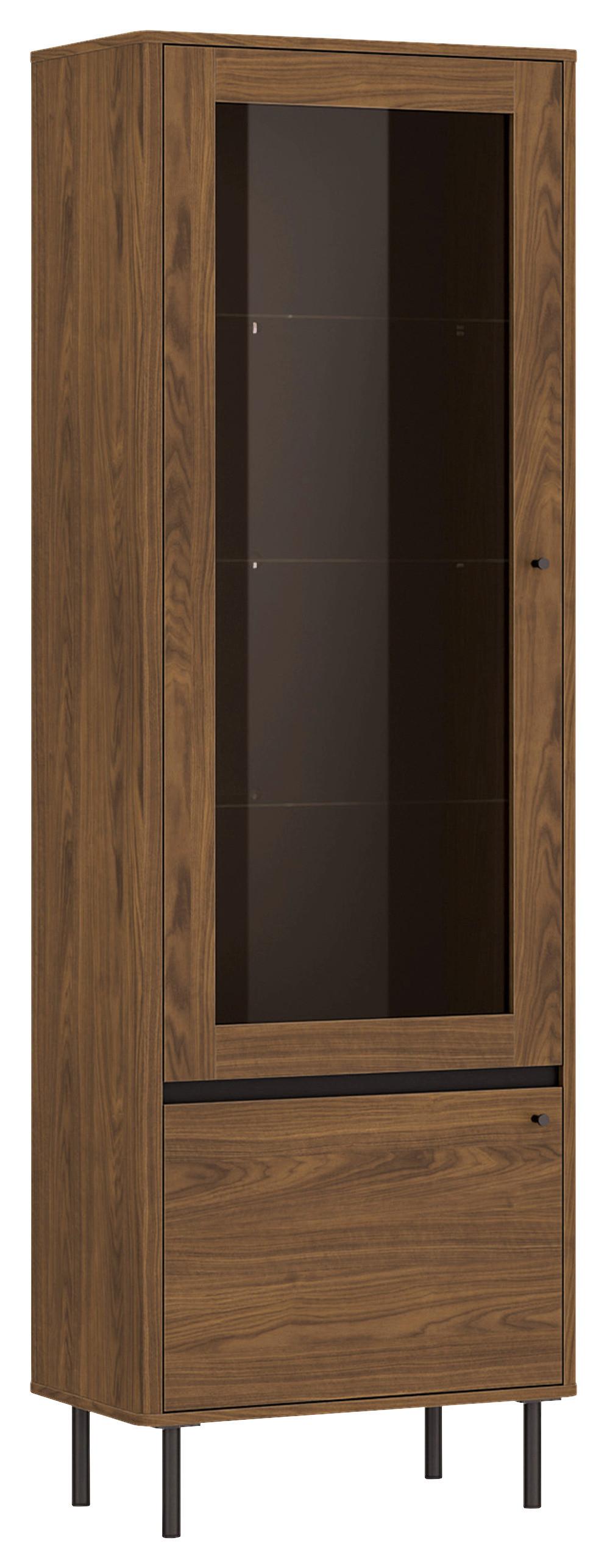 Vitrină Revillo - culoare lemn de nuc/negru, Basics, sticlă/material pe bază de lemn (63/195/40cm) - Modern Living