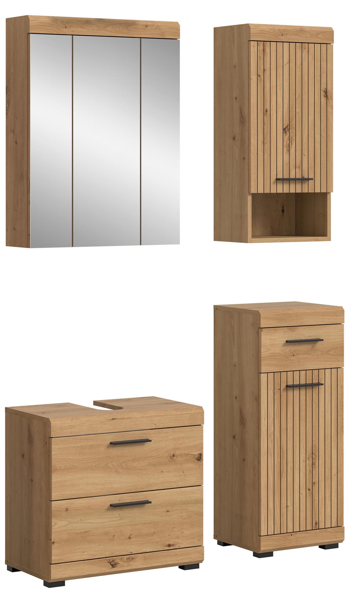 Badezimmer Scout Eiche Artisan 4-teilig - Schwarz/Eiche Artisan, Trend, Glas/Holzwerkstoff (97cm) - MID.YOU