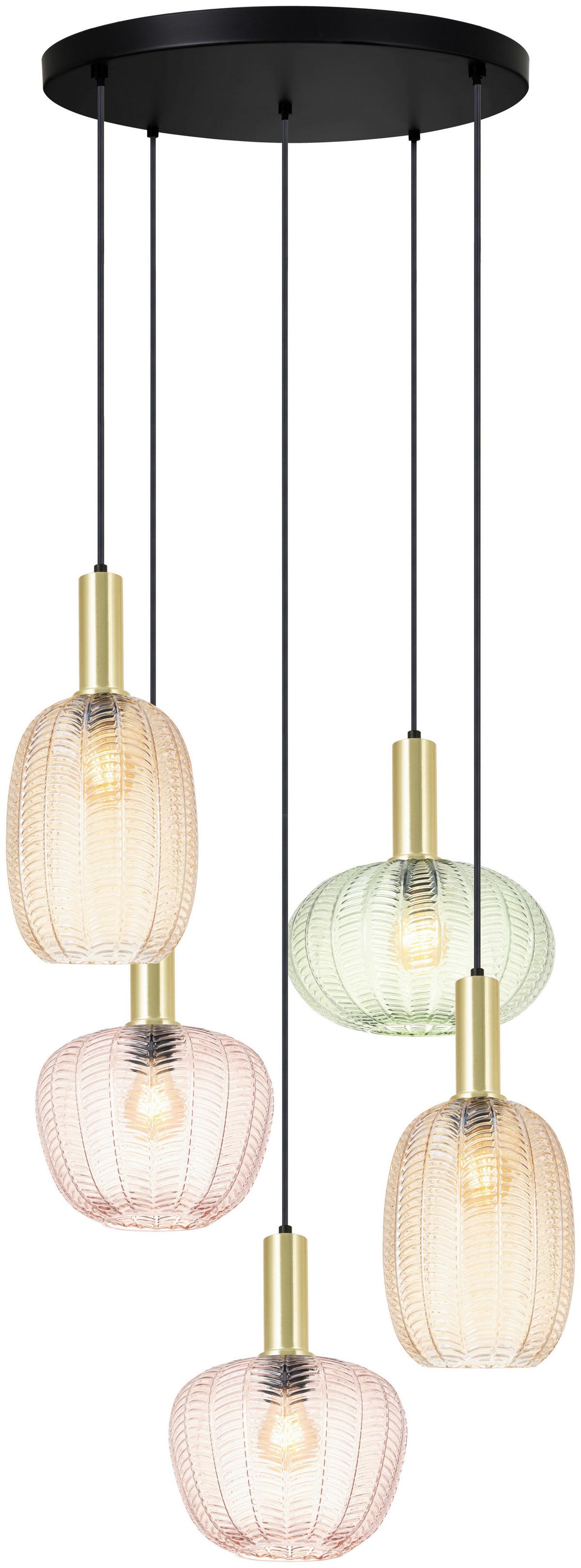 Hängeleuchte Bunti Multicolor max. 25 Watt - Pink/Goldfarben, MODERN, Glas/Metall (65/60/120cm)