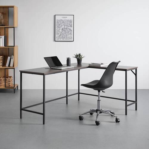Eckschreibtisch Anabela Walnuss MDF ca. 120/150x50 cm - Walnussfarben/Schwarz, MODERN, Metall (120/150/50/75cm) - Bessagi Home