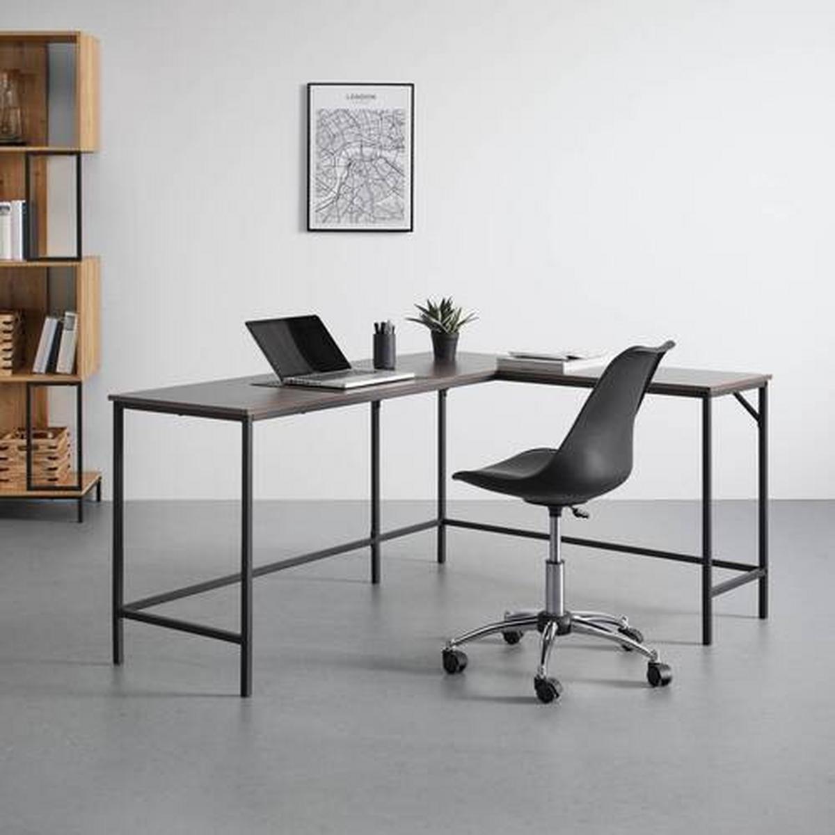 Eckschreibtisch Anabela Walnuss MDF ca. 120/150x50 cm - Walnussfarben/Schwarz, MODERN, Metall (120/150/50/75cm) - Bessagi Home
