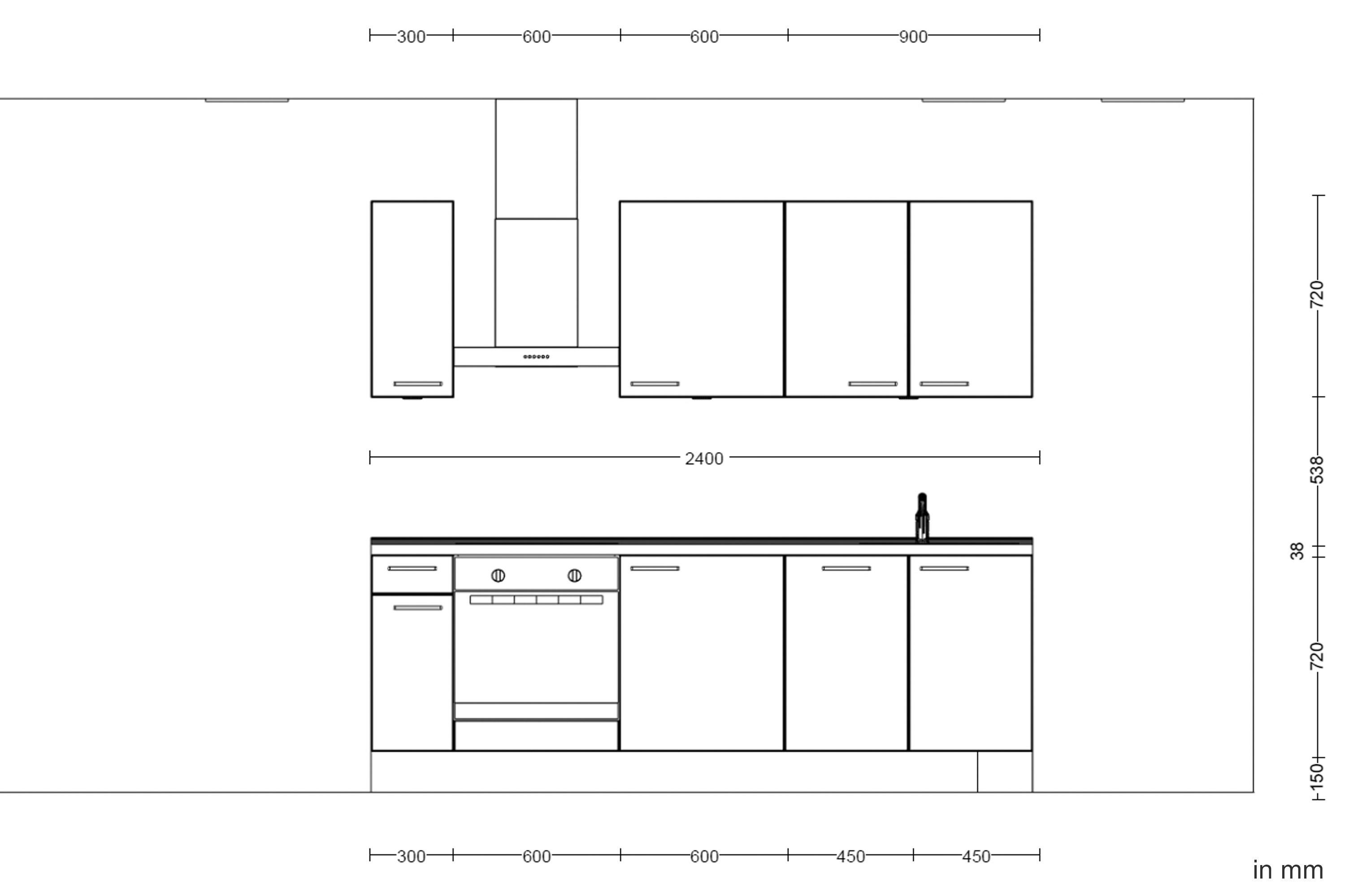 Küchenblock Flash Low m. Geräten Schieferfarben - Schieferfarben/Edelstahlfarben, MODERN, Holzwerkstoff/Metall (240cm) - Nobilia