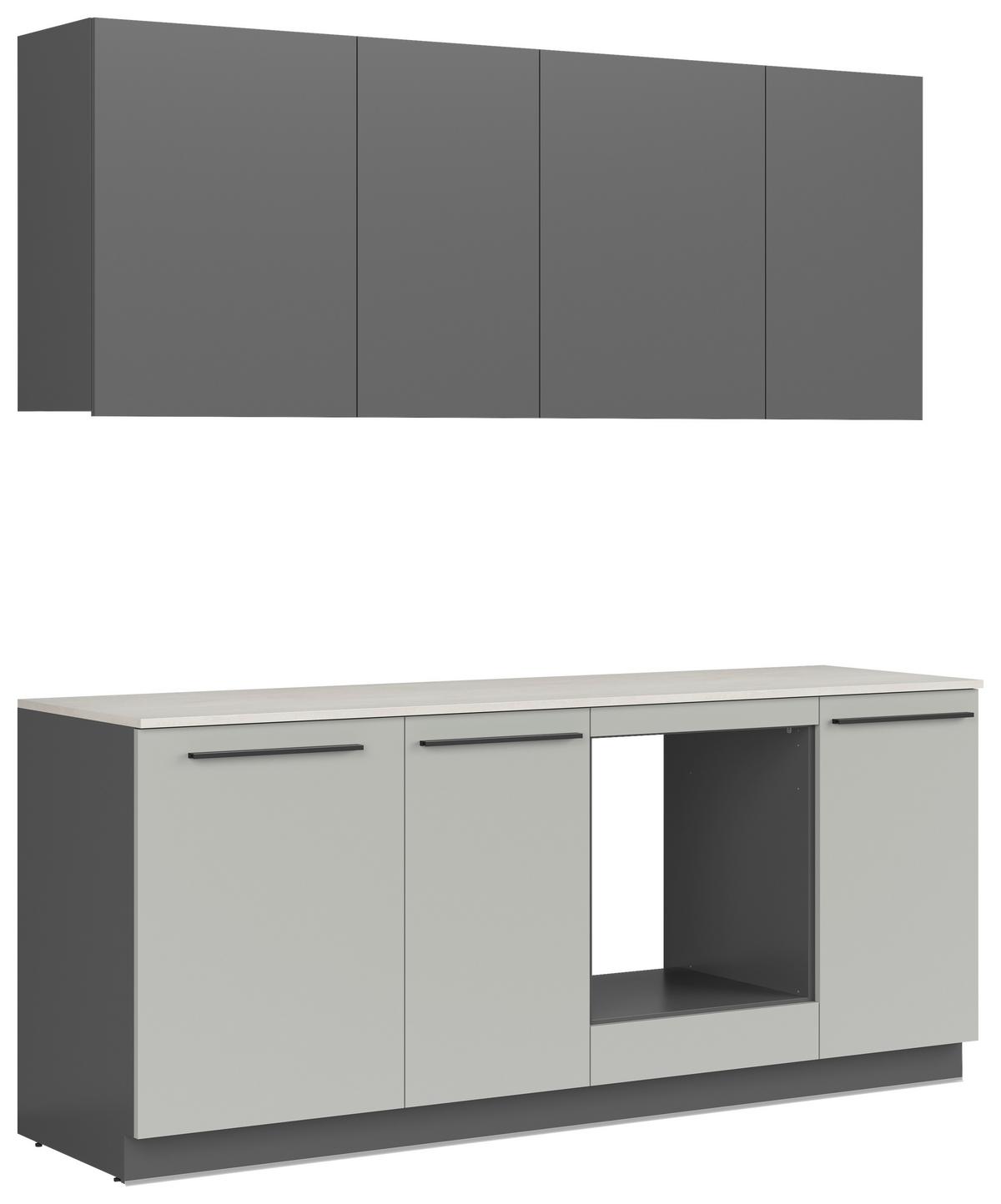 Küchenblock Milino o. E-Geräte Grau - Graphitfarben/Schwarz, Basics, Holzwerkstoff/Kunststoff (210cm) - Visiona