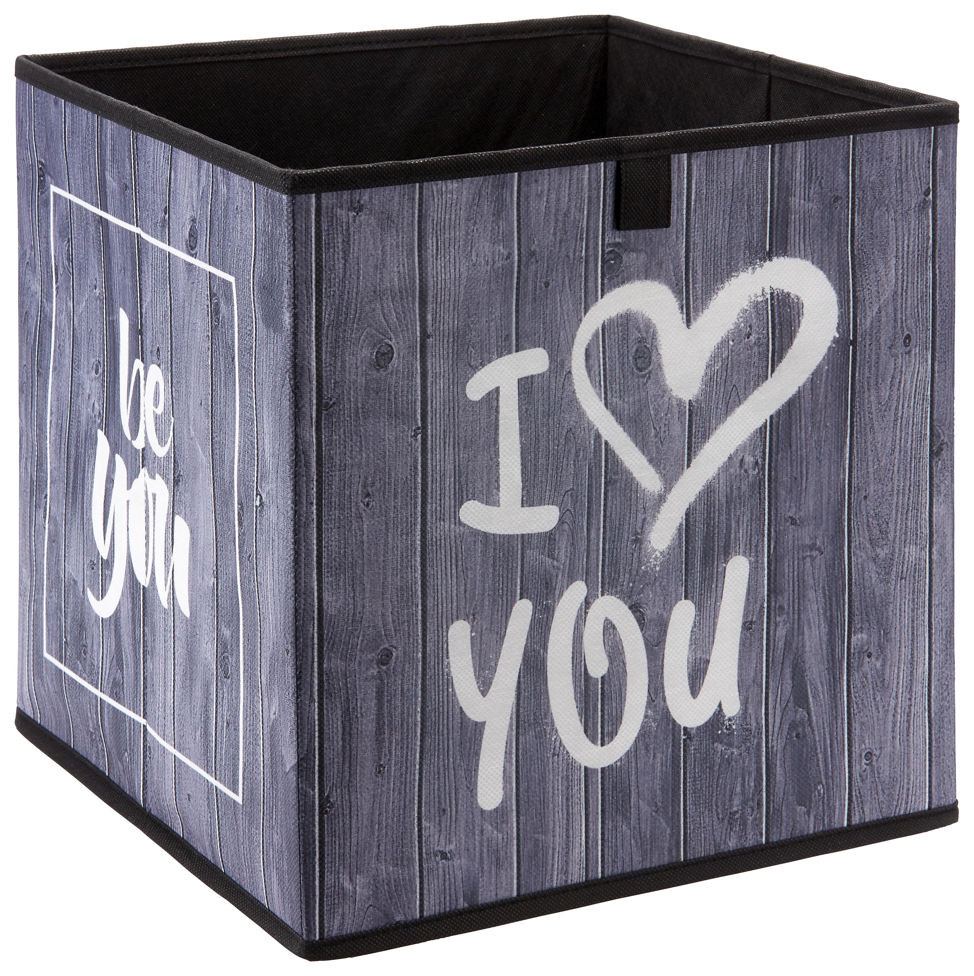 Aufbewahrungsbox Poppi mit Schriftzug - Weiß/Grau, Karton/Textil (32/32/32cm) - Based