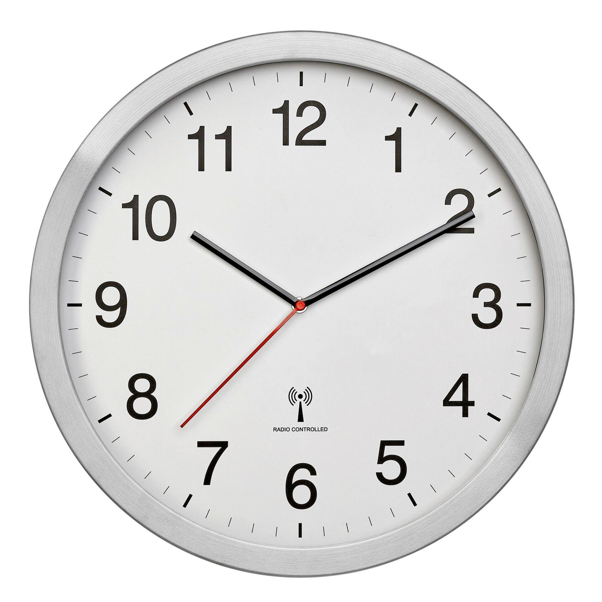 Funkuhr Wanduhr Silberfarben/Weiß - Silberfarben/Weiß, Basics, Kunststoff/Metall (40/5/40cm)