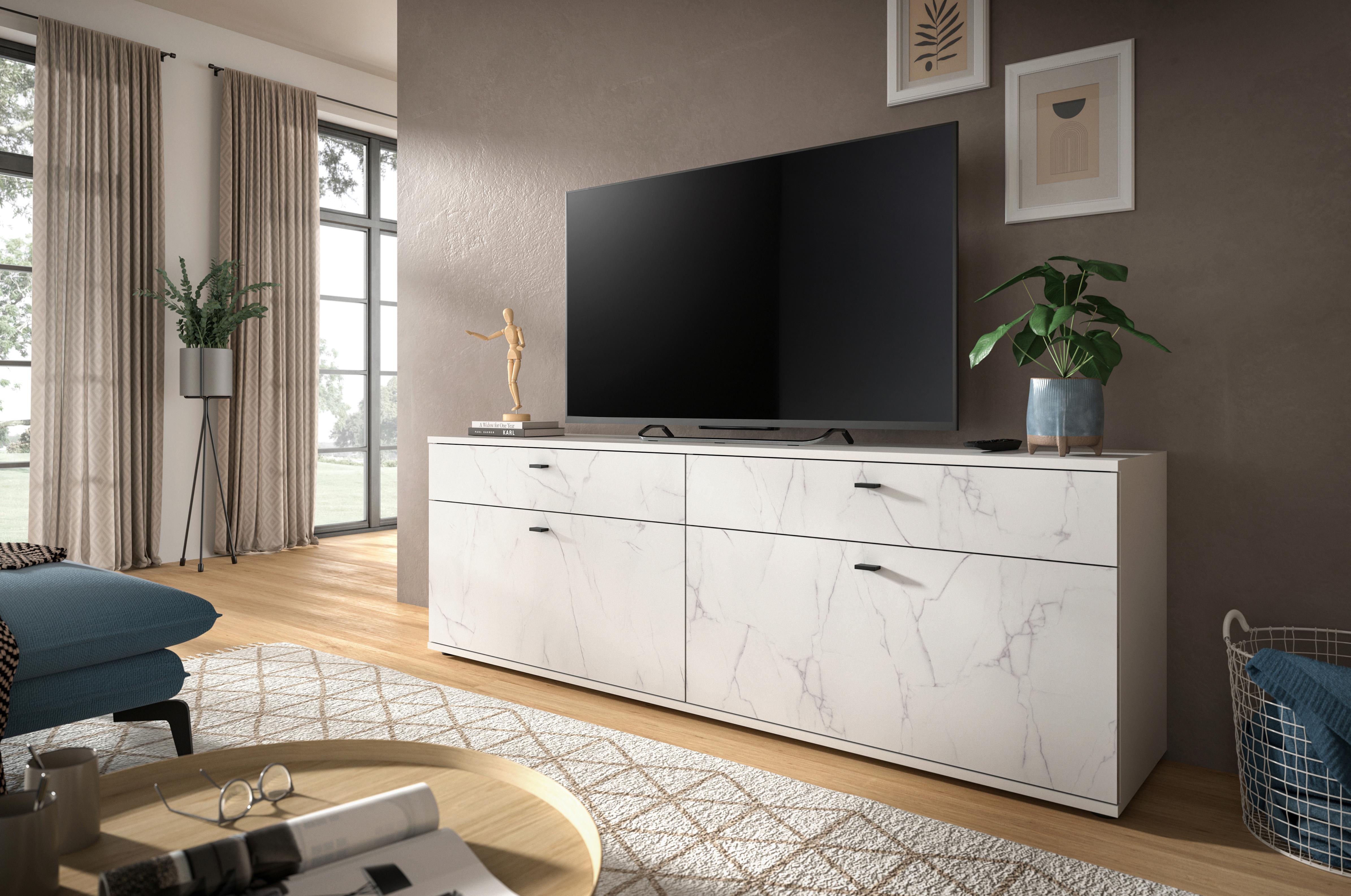 Tv Komoda Stone - bijela/crna, Design, drvni materijal/plastika (180/62/40cm) - Modern Living