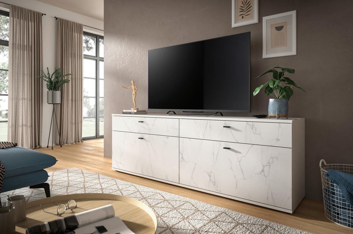 Tv Komoda Stone - bijela/crna, Design, drvni materijal/plastika (180/62/40cm) - Modern Living