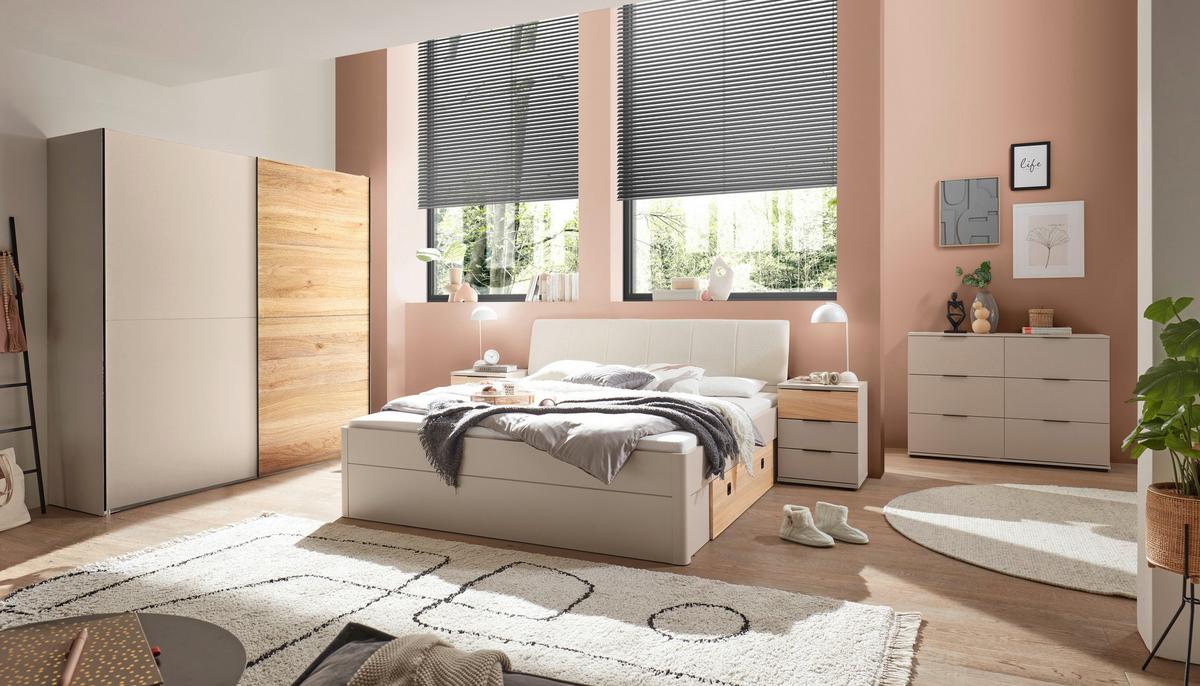 Krevet Tessona - kašmir/boje hrasta, Trend, drvni materijal/tekstil (180/200cm) - Modern Living