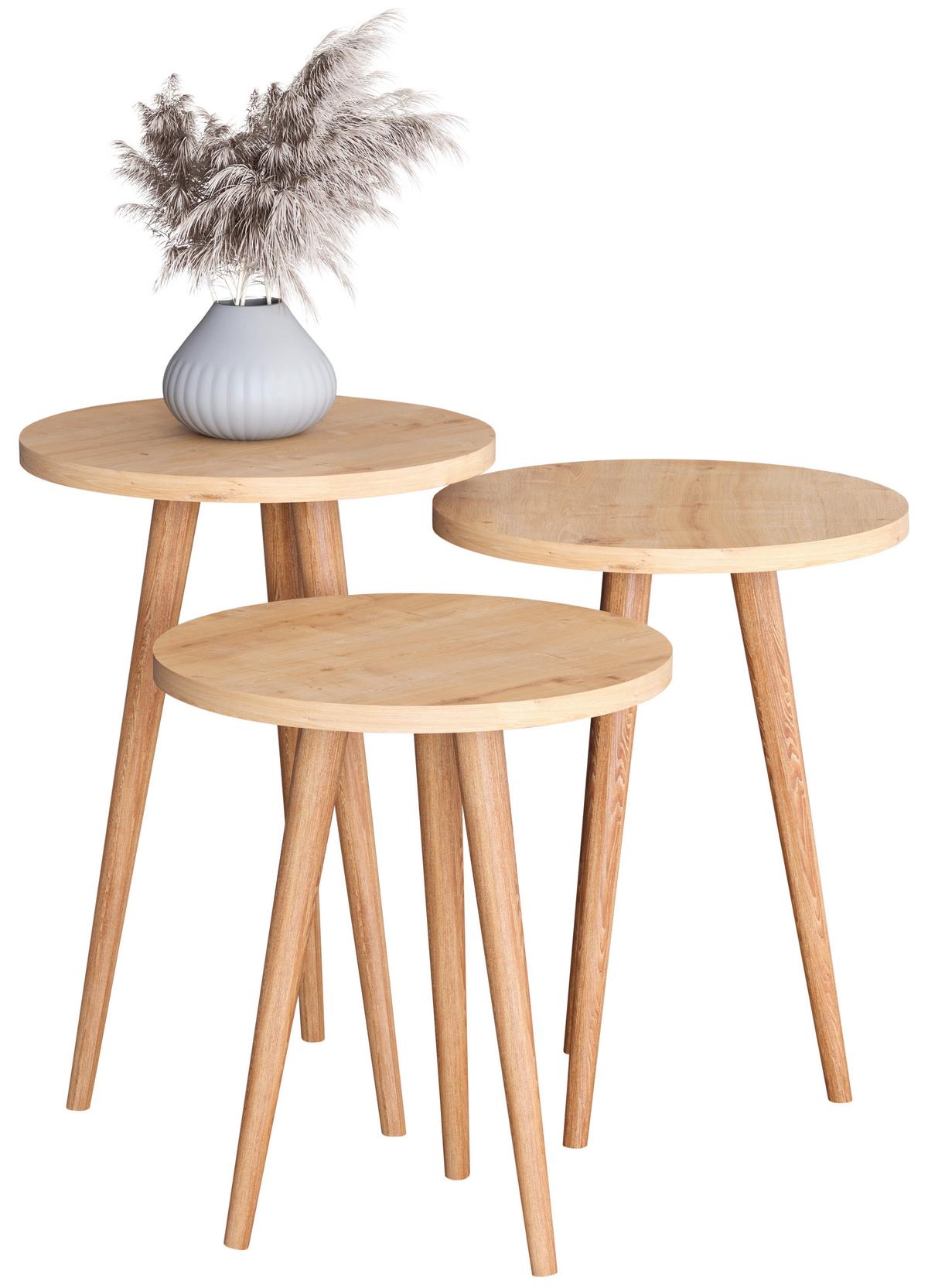 BEISTELLTISCHSET BARILO - Honigeiche, Design, Holzwerkstoff (34/34/42-47-52cm) - MID.YOU