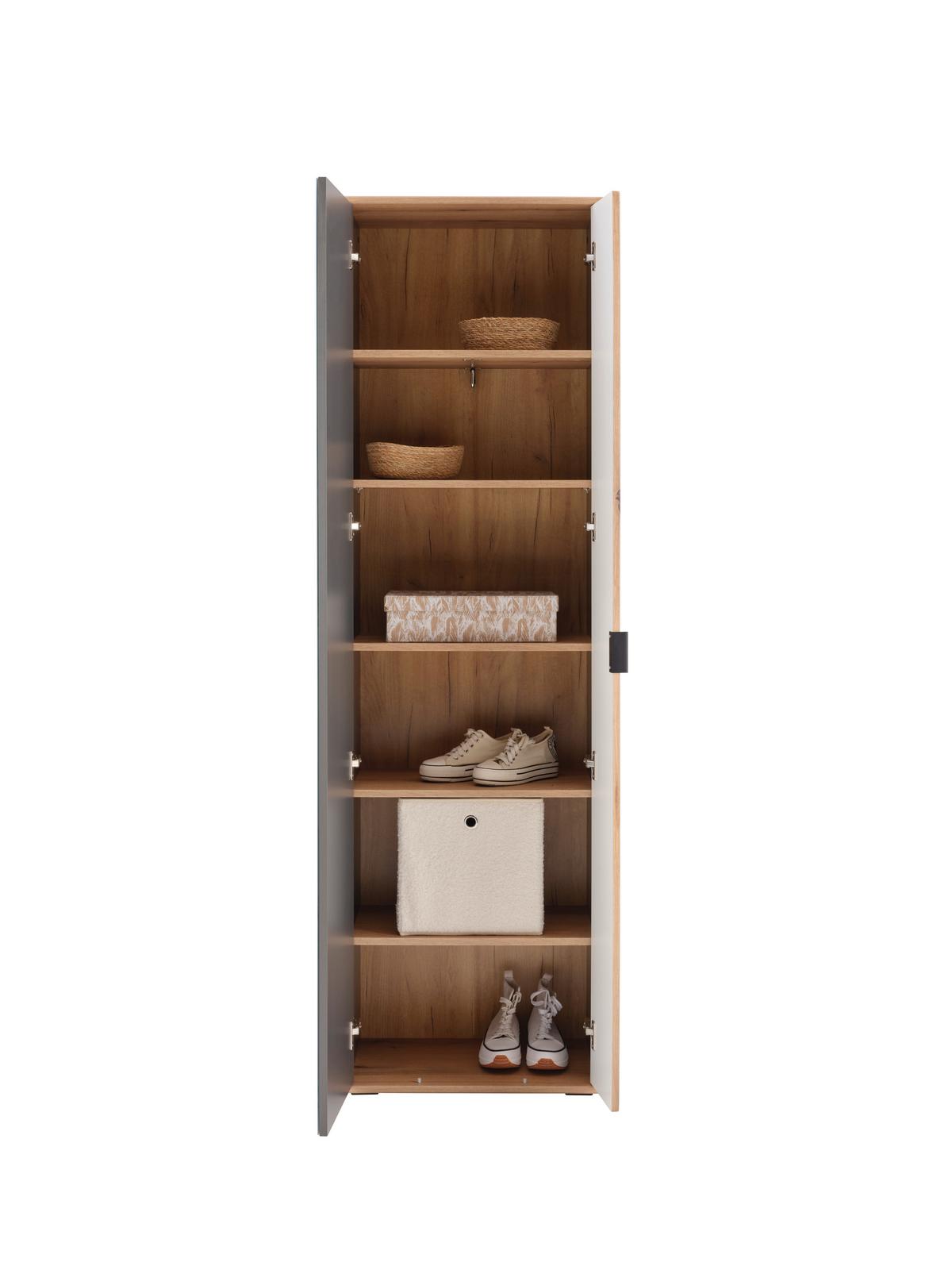 Dulap pentru hol CLEVER - culoare lemn stejar/antracit, Modern, sticlă/material pe bază de lemn (55,5/193/38cm) - Modern Living