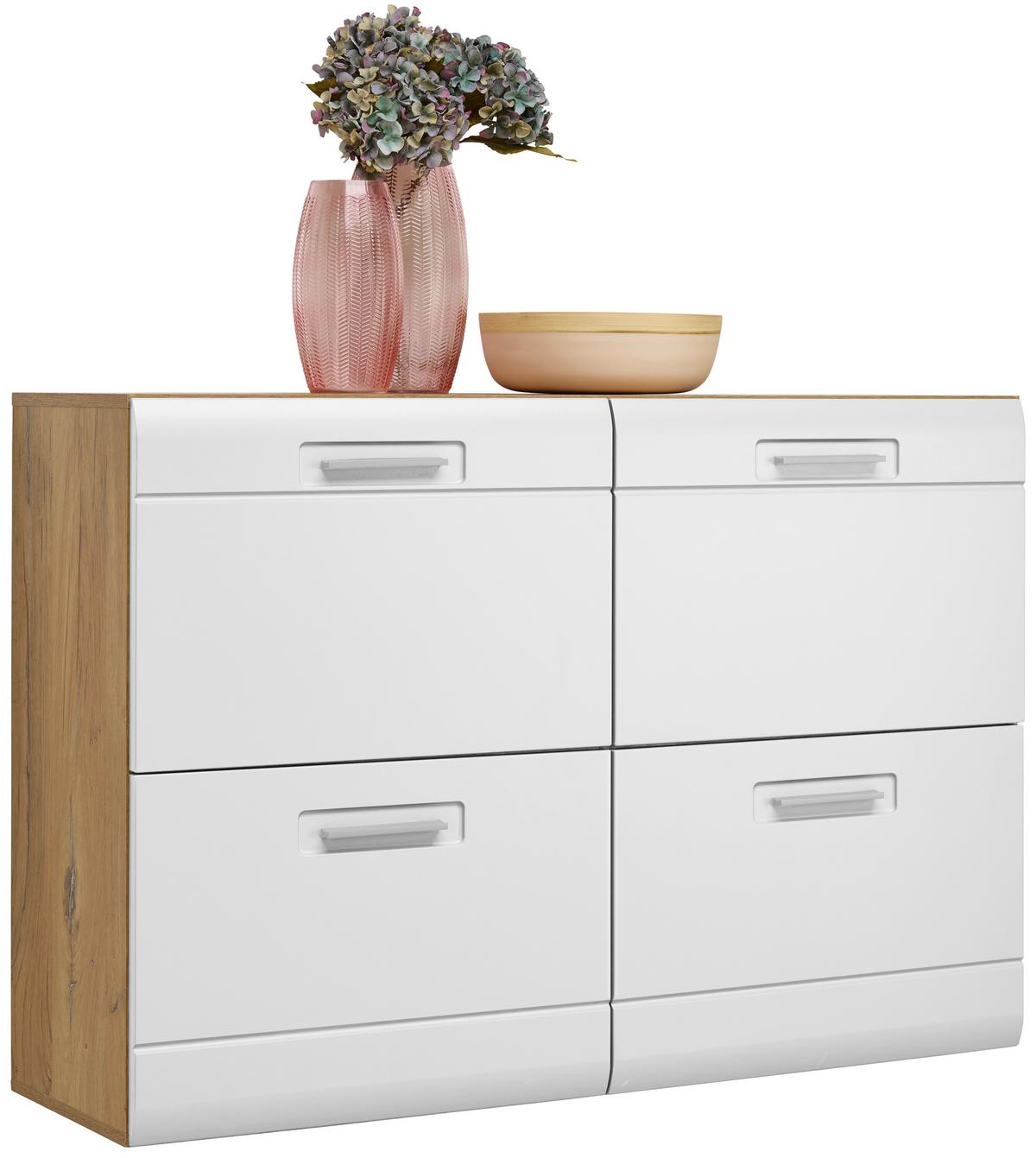 Dulap pentru pantofi Auris - alb/culoare lemn stejar, Modern (120/82,7/37,1cm) - Modern Living