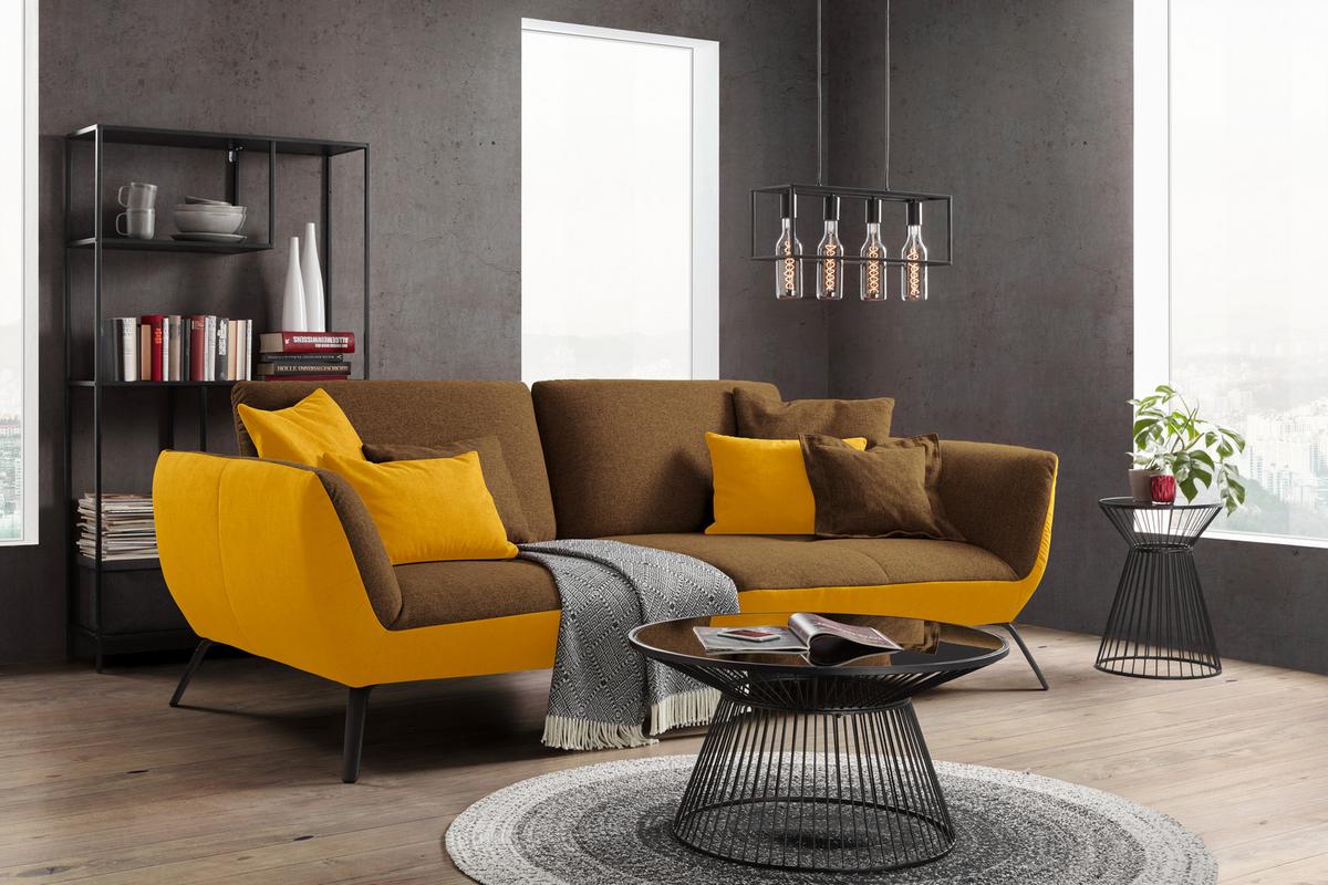 Bigsofa Trendy Senfgelb - Senfgelb/Schwarz, MODERN, Holzwerkstoff (260/93/124cm) - Premium Living