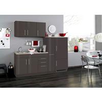 Küchenblock Toronto II m. Geräten Grau Hochglanz - Chromfarben/Grau Hochglanz, MODERN, Holzwerkstoff/Metall (210cm) - Held