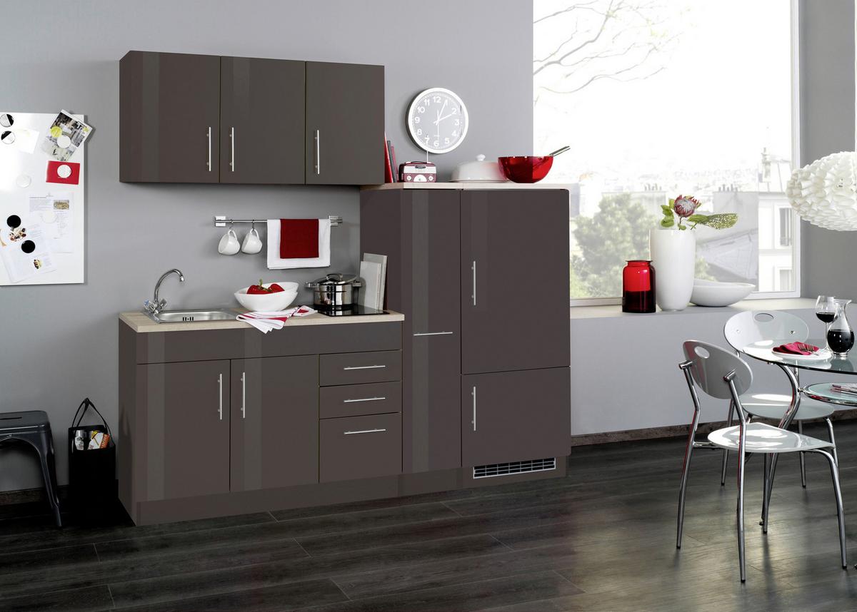 Küchenblock Toronto II m. Geräten Grau Hochglanz - Chromfarben/Grau Hochglanz, MODERN, Holzwerkstoff/Metall (210cm) - Held