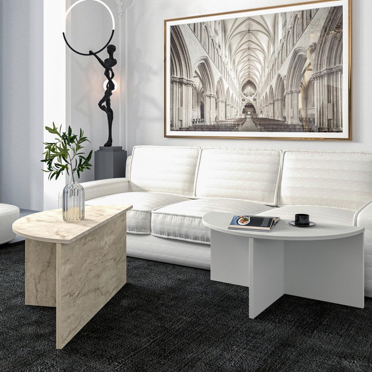COUCHTISCHSET DOLUNAY COUCHTISCH - Beige/Grau, Design, Holzwerkstoff - Livetastic