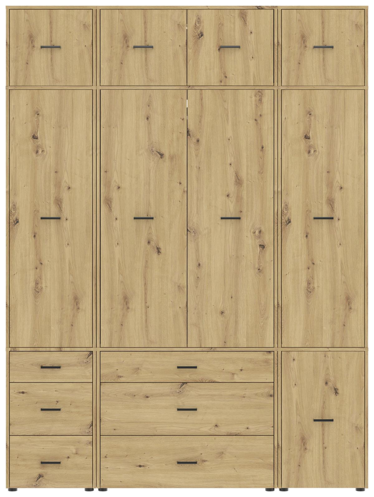 Kleiderschrank Kivo Eiche Artisan - Schwarz/Eiche Artisan, Basics, Holzwerkstoff/Kunststoff (180/239,40/52,1cm) - Based