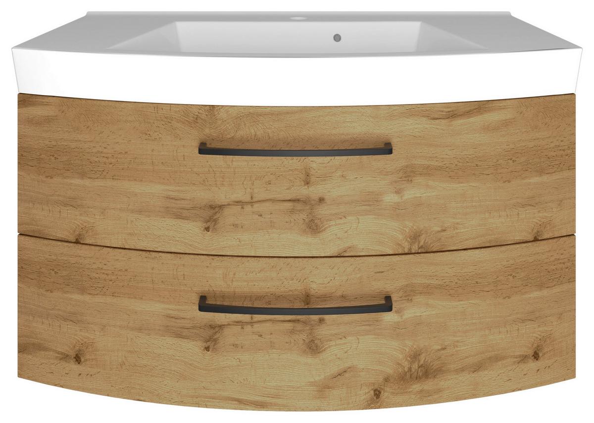 Waschtischkombi ''Manchester'', Eichefarben - Eichefarben/Schwarz, MODERN, Keramik/Holzwerkstoff (100cm) - Held