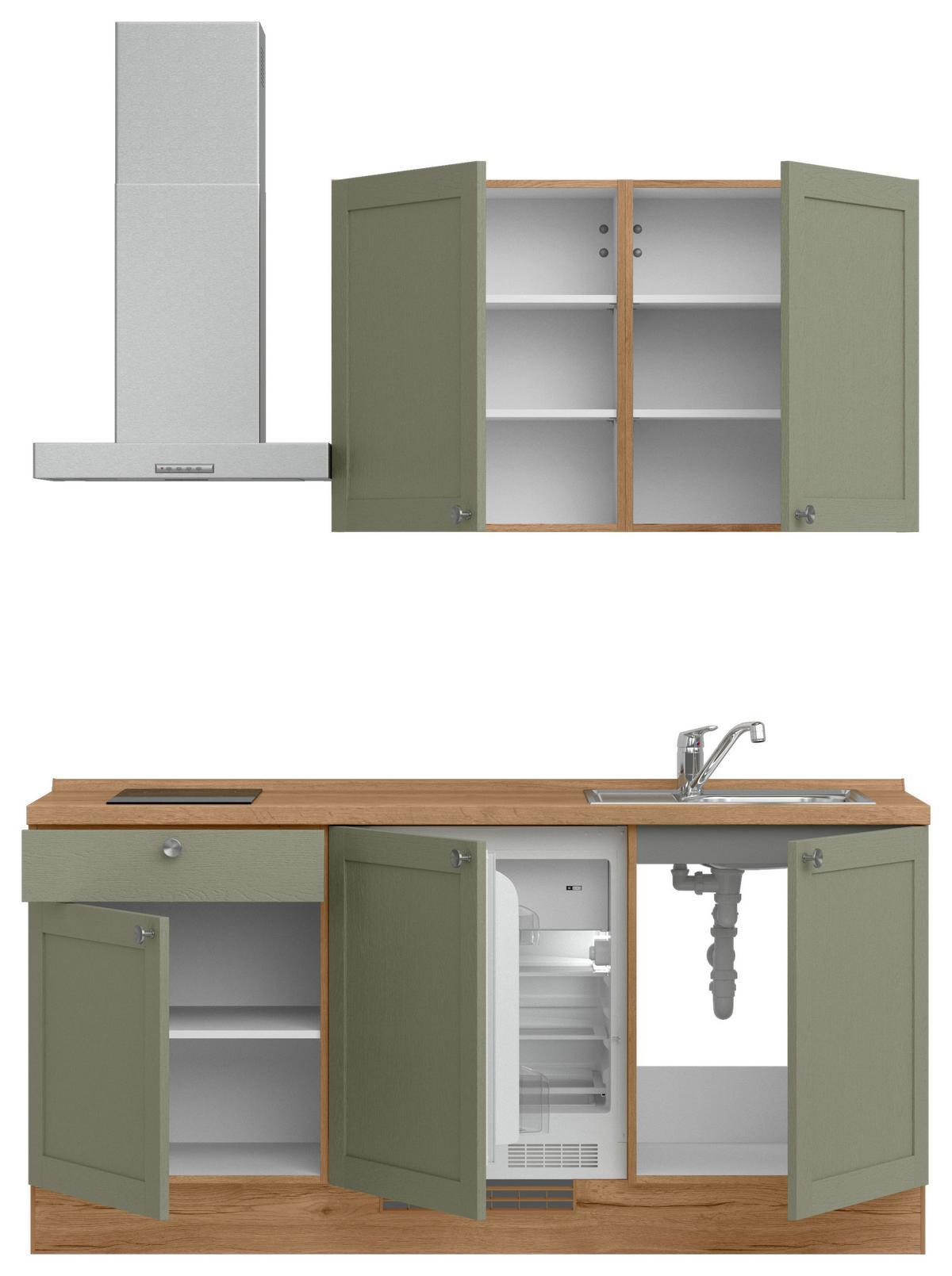 Küchenleerblock Frame Low o. Geräte Olivgrün - Edelstahlfarben/Eichefarben, MODERN, Holzwerkstoff/Metall (180cm) - Nobilia