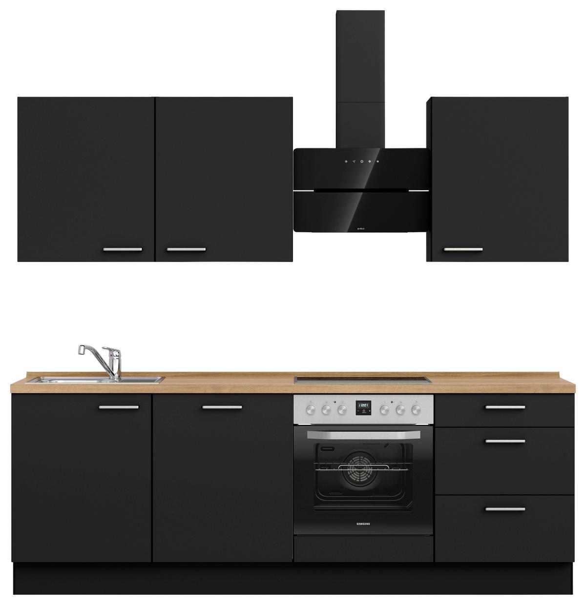 Küchenblock Touch High m. Geräten Schwarz - Edelstahlfarben/Eichefarben, MODERN, Holzwerkstoff/Metall (240cm) - Nobilia