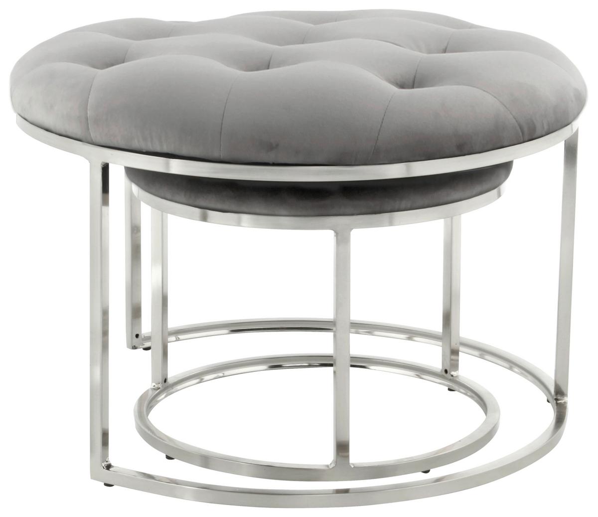 HOCKERSET MYLA 100 - Silberfarben/Grau, Design, Textil/Metall (40+60cm) - Kayoom