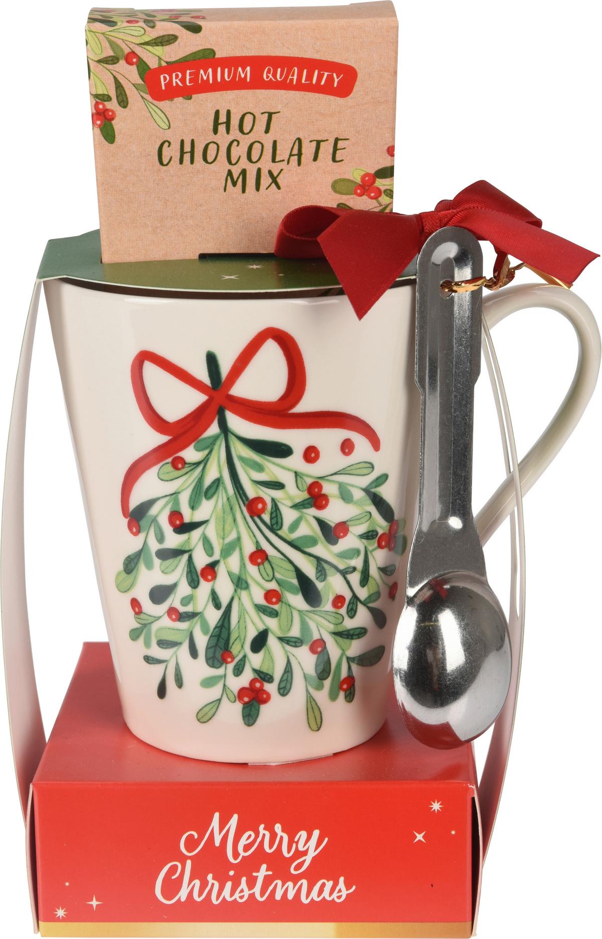 Mikulásbögre Forrócsokoládéval Christmas - piros/fehér, Konventionell, kerámia (11,7/9/19cm)