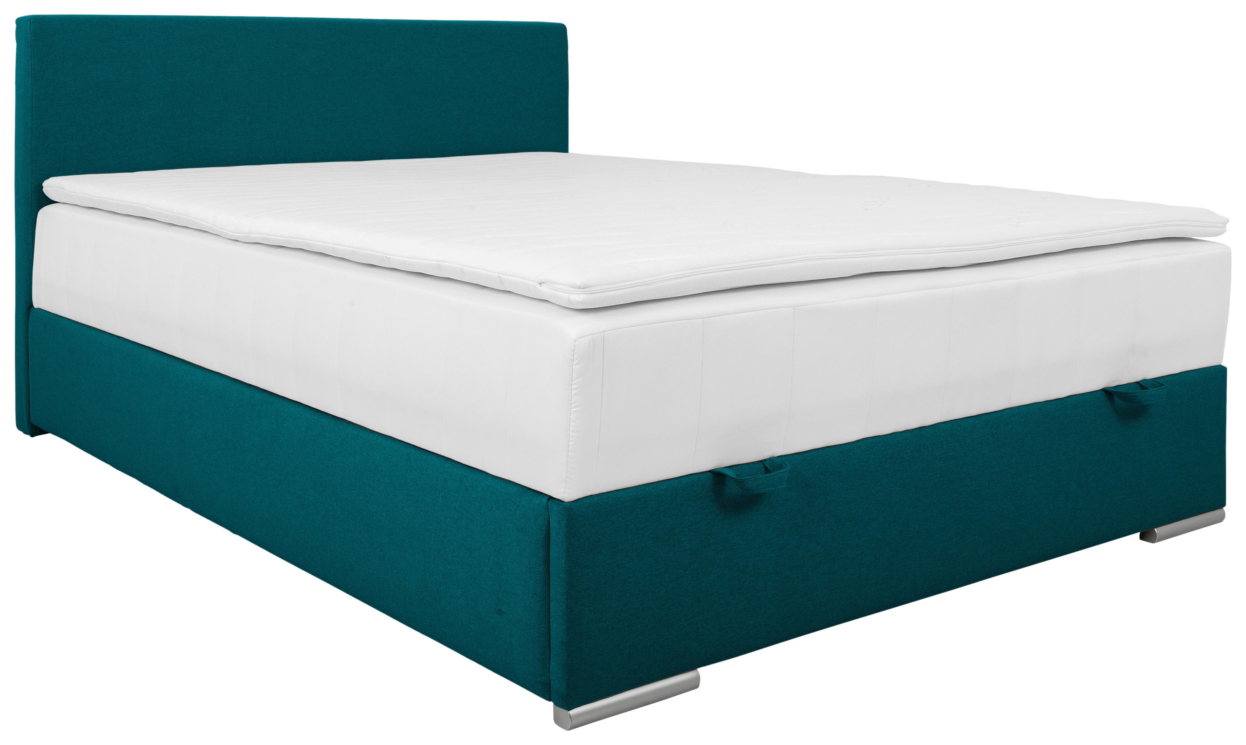 Tapecirani Krevet Cosi - boje petroleja/boje kroma, Konvencionalno, drvo/metal (140/200cm)