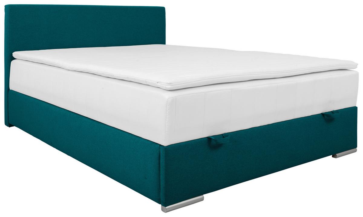 Tapecirani Krevet Cosi - boje petroleja/boje kroma, Konvencionalno, drvo/metal (140/200cm)