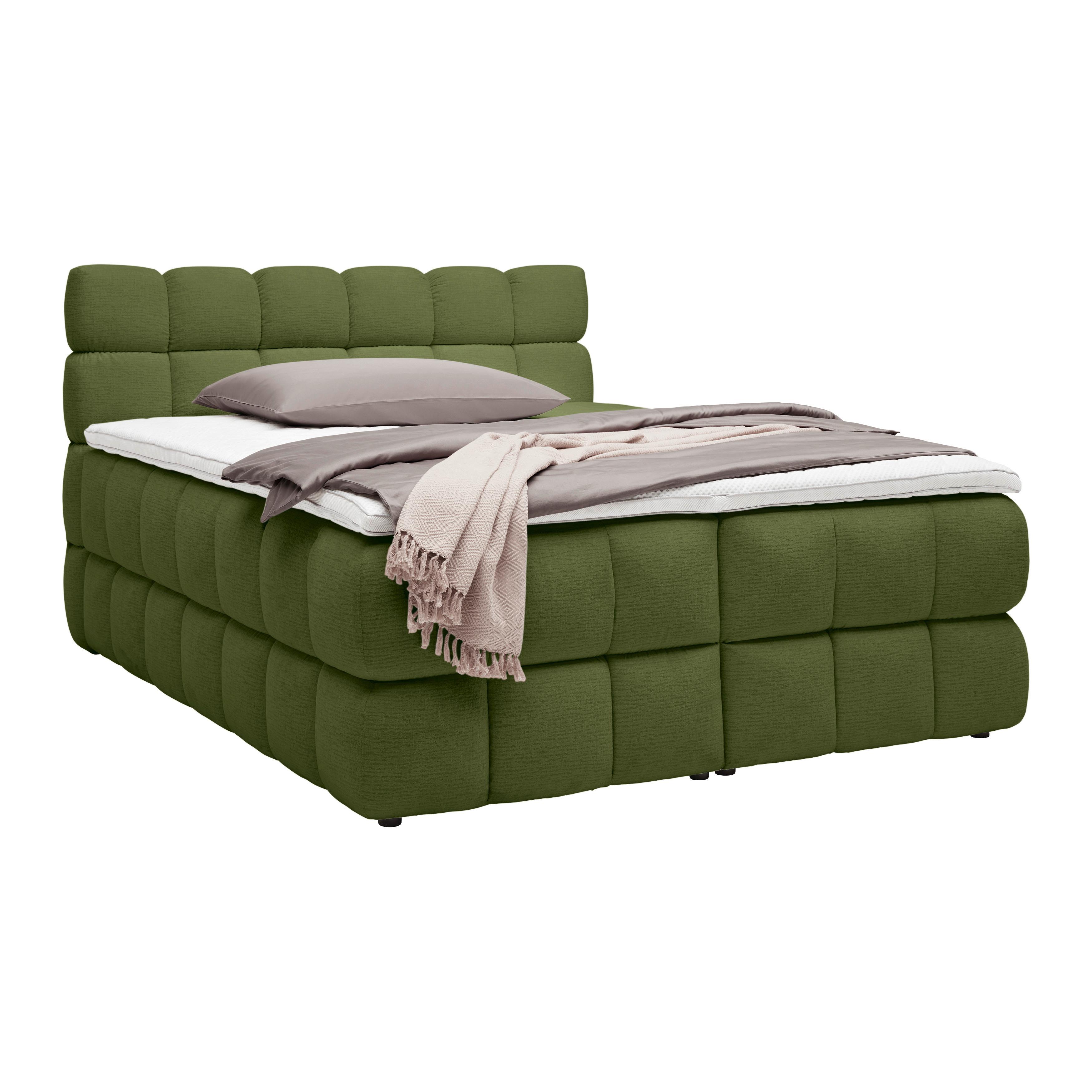 Boxspringbett Bubble Box Grün ca. 180x200cm - Schwarz/Olivgrün, KONVENTIONELL, Holz/Textil (180/200cm) - Premium Living