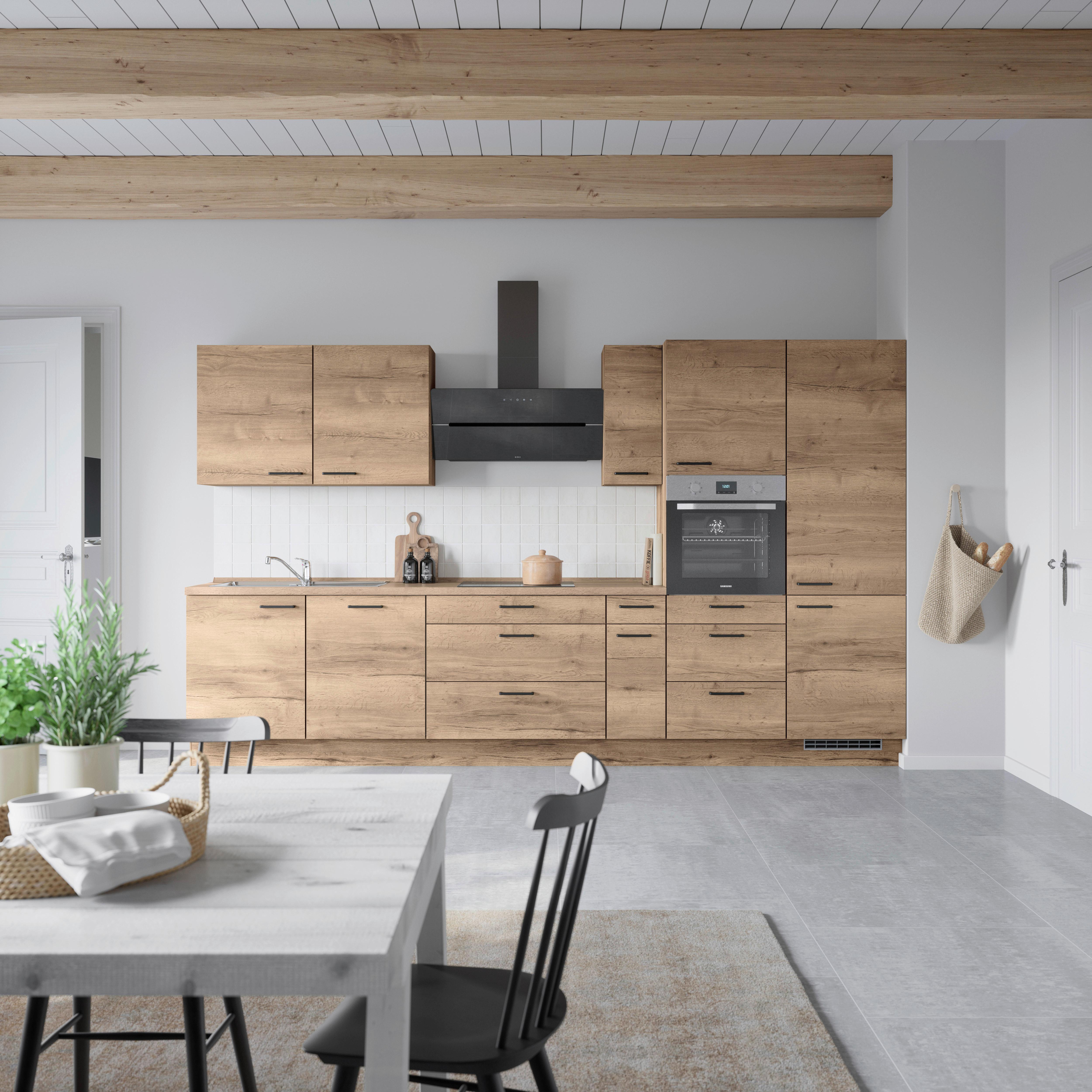 Küchenblock Structura High m. Geräten Eiche dunkel - Eiche dunkel/Schwarz, MODERN, Holzwerkstoff/Metall (360cm) - Nobilia