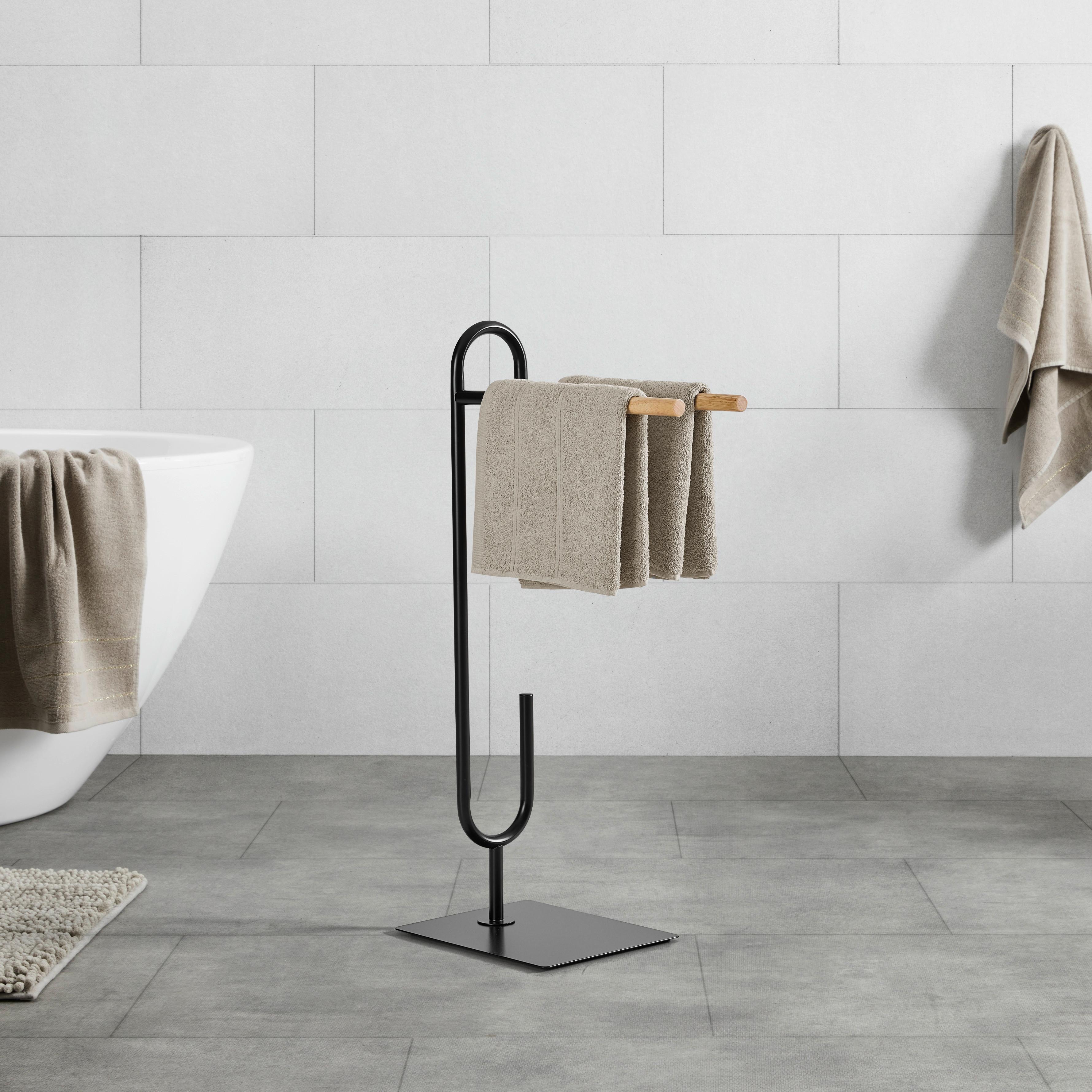 Handtuchhalter Elvis Naturfarben/Schwarz - Schwarz/Naturfarben, MODERN, Holz/Metall (48/81/24cm) - Mömax
