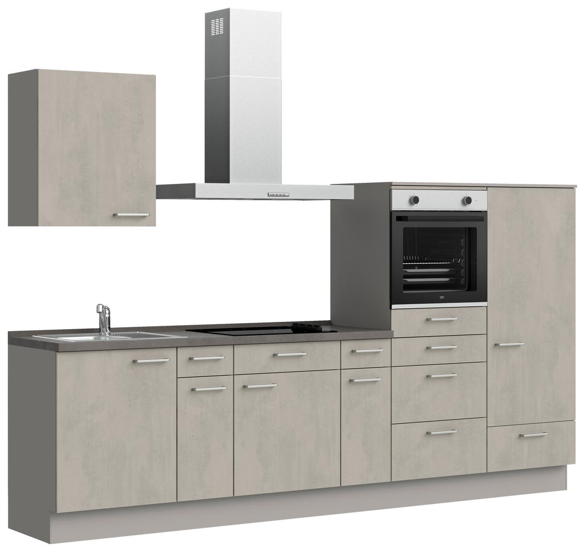 Küchenblock Riva Low m. Geräten Grau - Schieferfarben/Edelstahlfarben, MODERN, Holzwerkstoff/Metall (300cm) - Nobilia