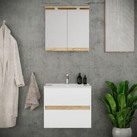 Badezimmer Cosila - Honigeiche/Weiss, Trend, Keramik/Holzwerkstoff (61cm) - MID.YOU