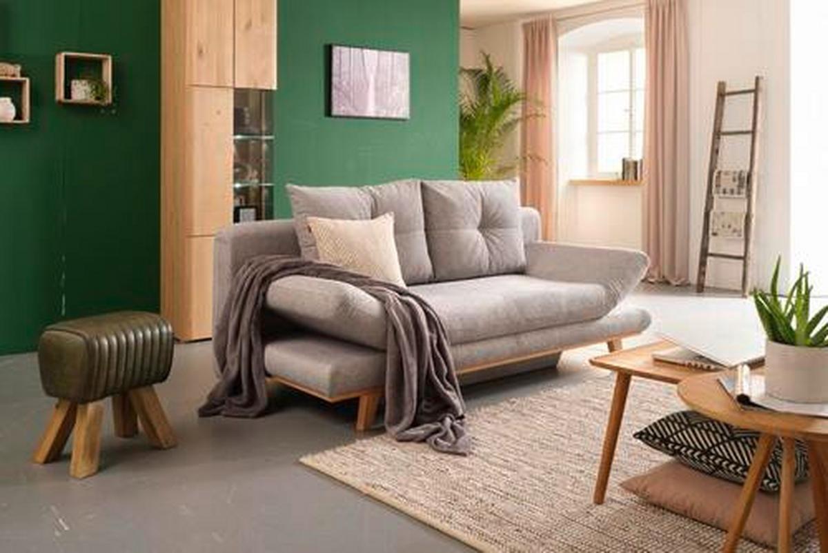 Hocker aus Leder/Mangoholz massiv - Naturfarben/Grün, Lifestyle, Leder/Holz (27/46/38cm) - Mömax