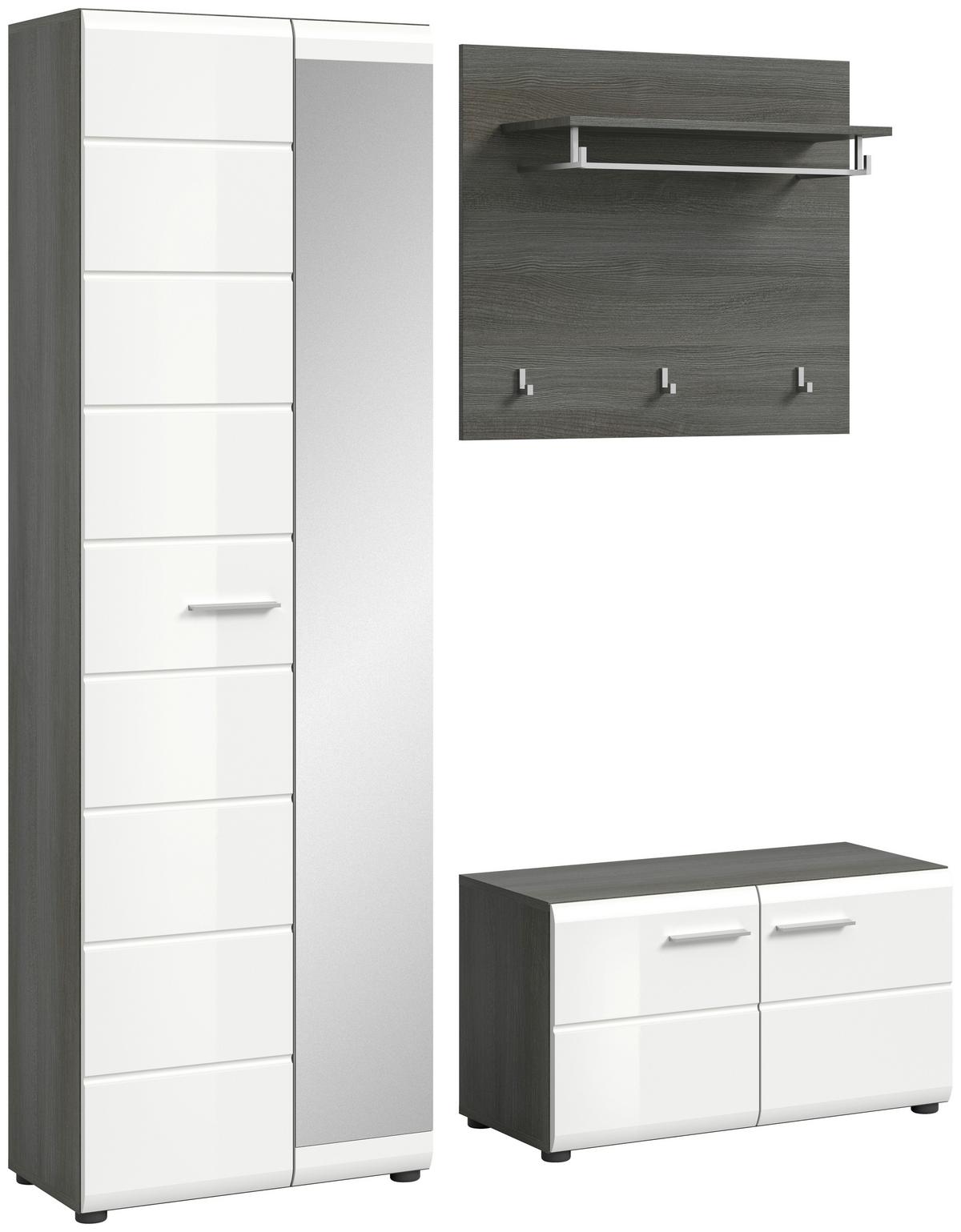 Garderobe Salsa 3-tlg. ca. 155x192x37 cm Weiß/Rauchs. - Weiß Hochglanz, Design, Holzwerkstoff (155/192/37cm) - MID.YOU