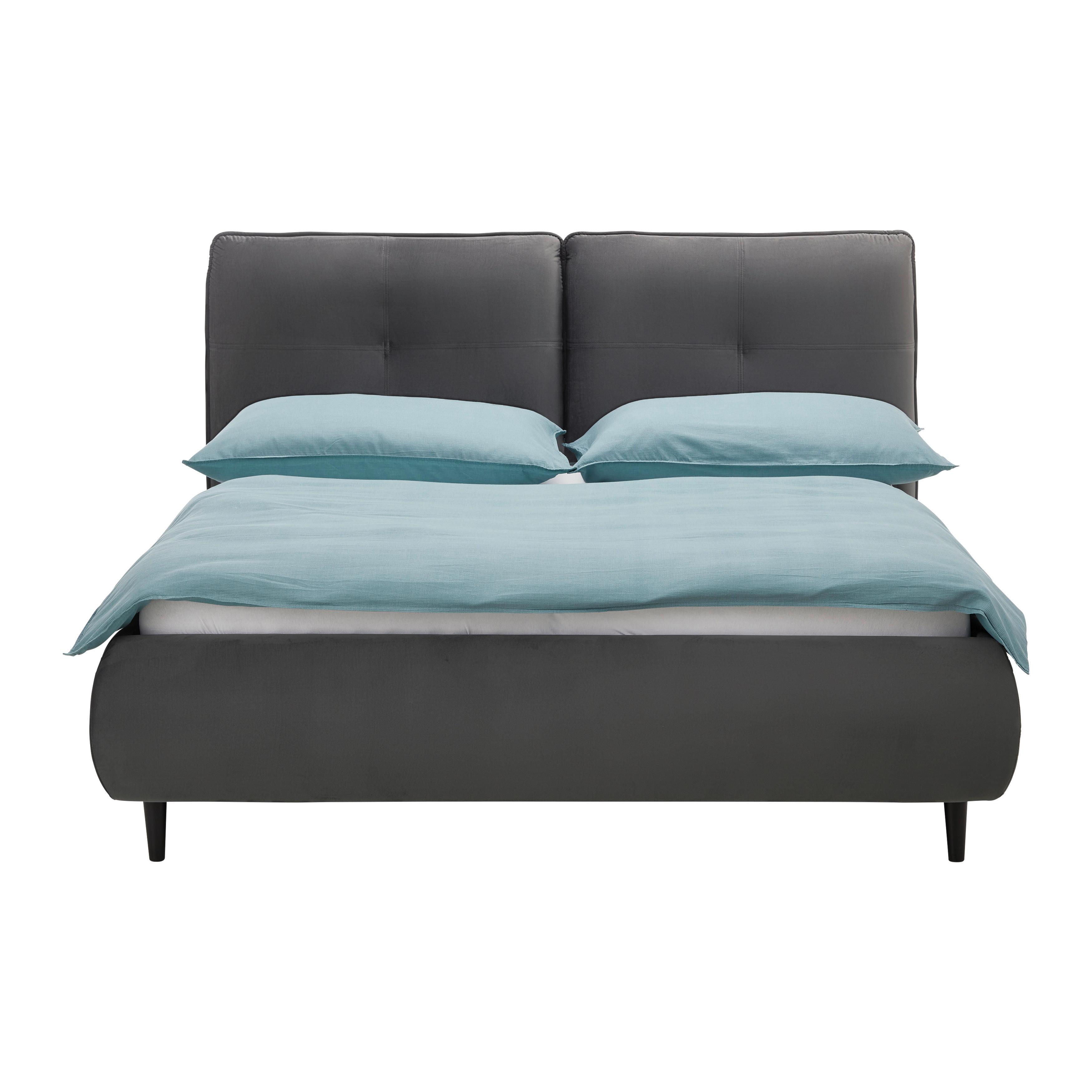 Oblazinjena Postelja Monique, Temno Siva, 160x200 - temno siva/črna, Konvencionalno, tekstil/les (160/200cm) - Modern Living