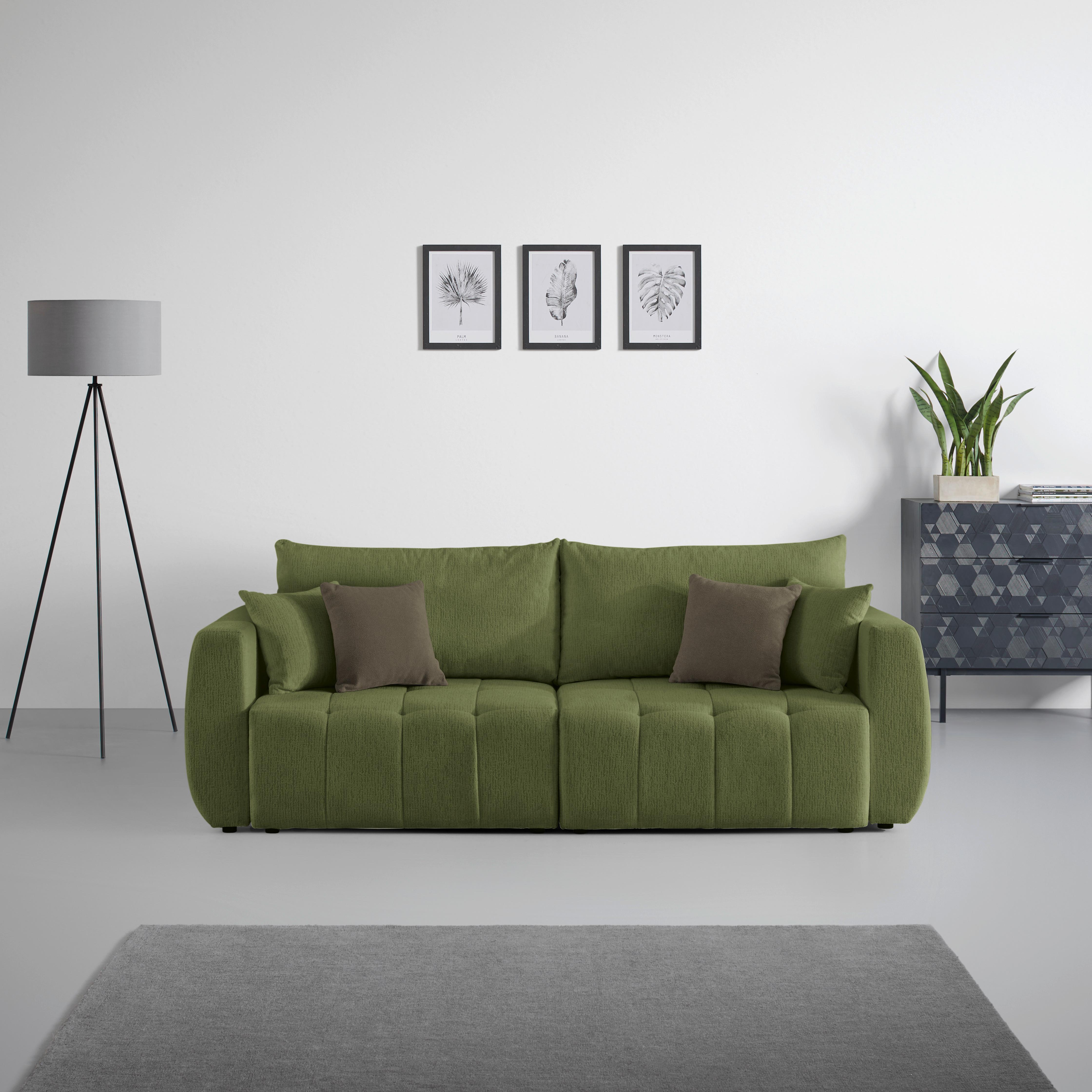 Schlafsofa Bologna Olivgrün - Beige/Schwarz, Holz/Textil (245/74-90/104cm) - Mömax