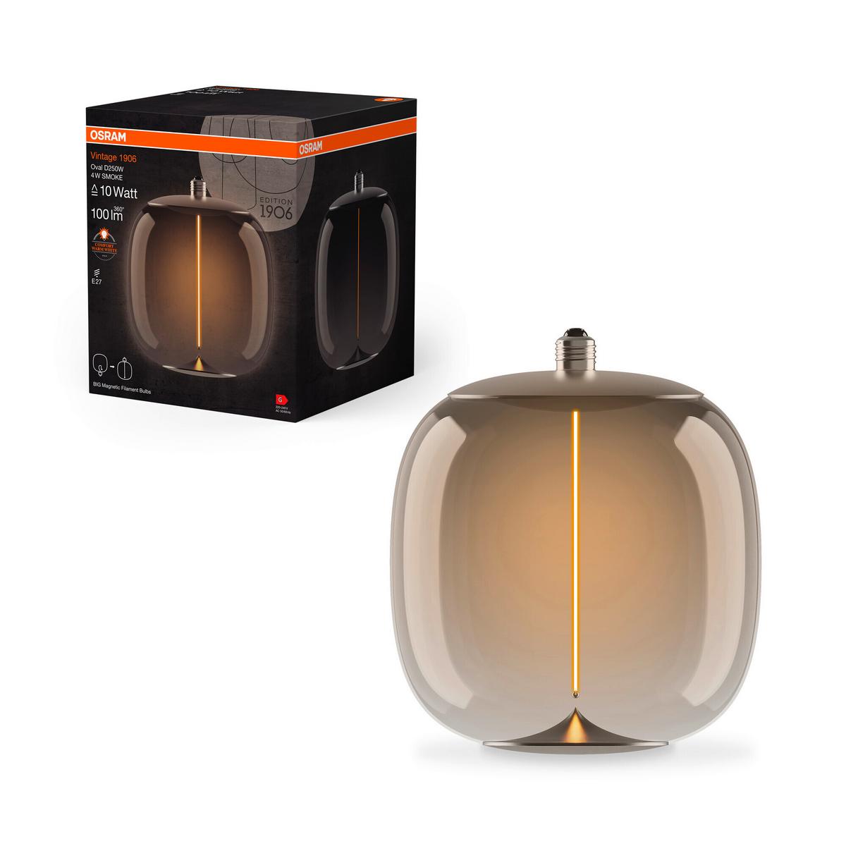 ŻARÓWKA LED VINTAGE 1906 BIG OVAL 10 FILAM - kolor jesionowy, Konventionell, tworzywo sztuczne (25/30cm) - Ledvance