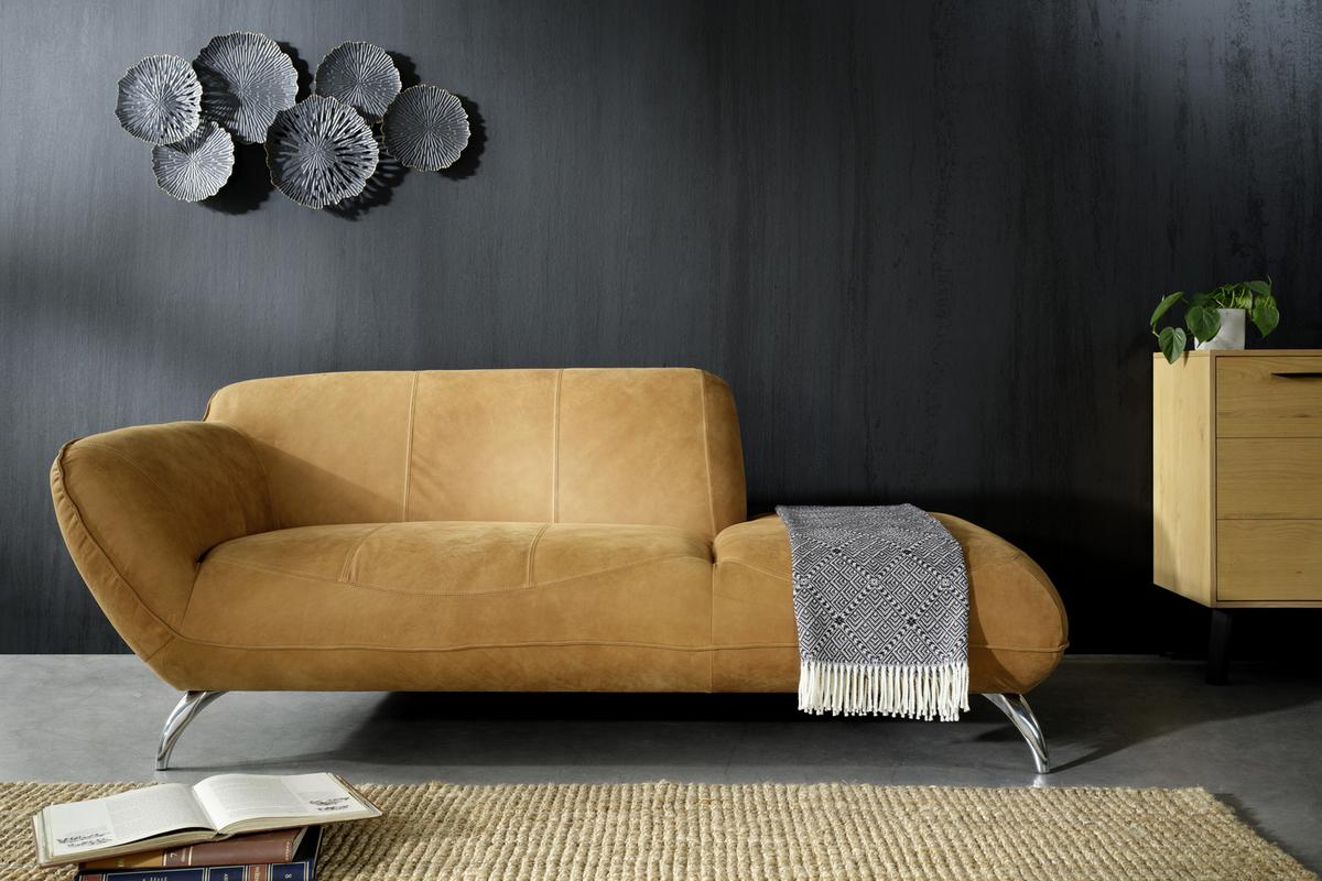 Chaiselongue Venezuela aus Echtleder - Hellbraun/Alufarben, LIFESTYLE, Leder (200/83/45/100cm) - Premium Living