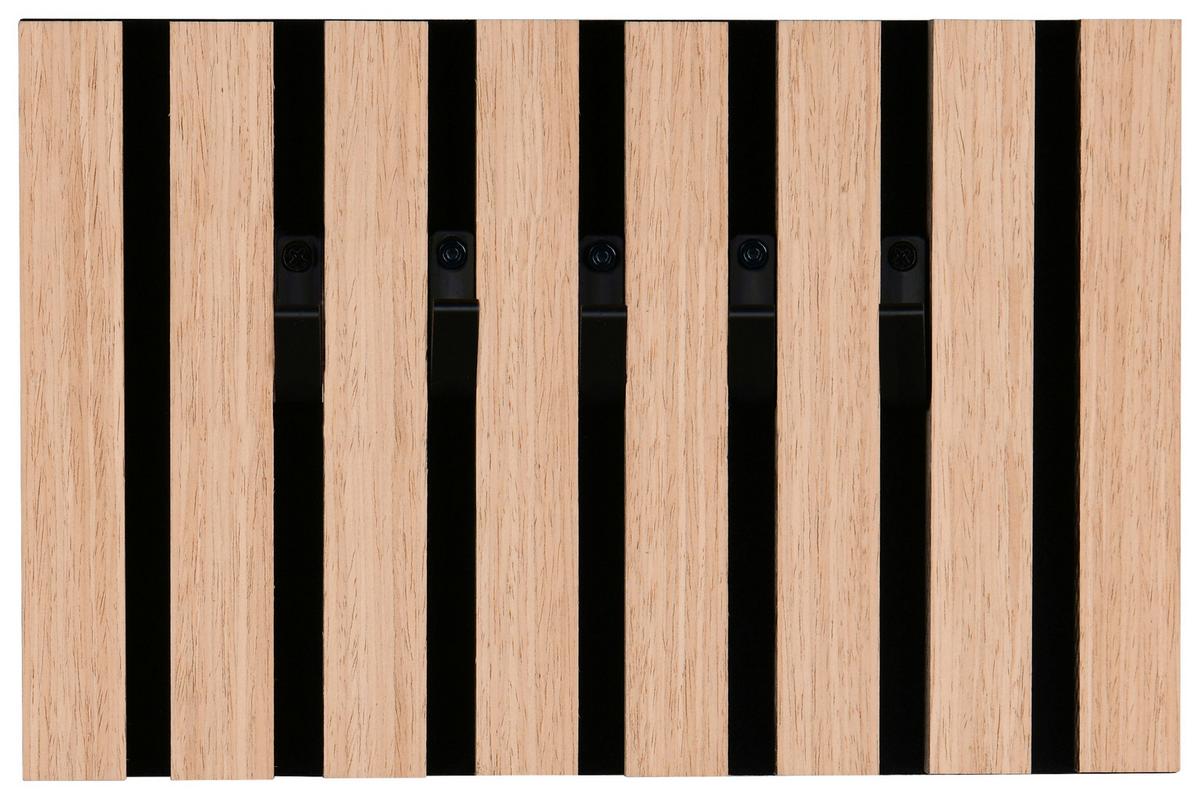 Schlüsselboard Grace Schwarz/Eiche inkl. 5 Haken - Schwarz, MODERN, Holzwerkstoff/Textil (31/20/2cm) - Mömax