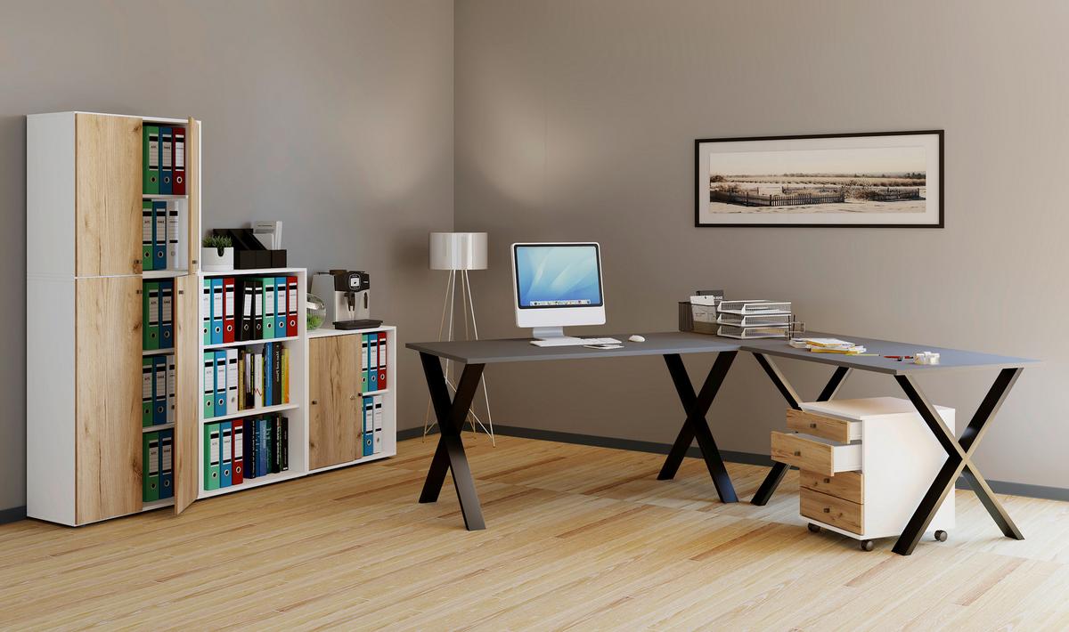 Kotna Pisalna Miza Lona, Antracit, Črna, 190x190cm - srebrne barve/črna, Moderno, leseni material (190/190/76cm) - MID.YOU