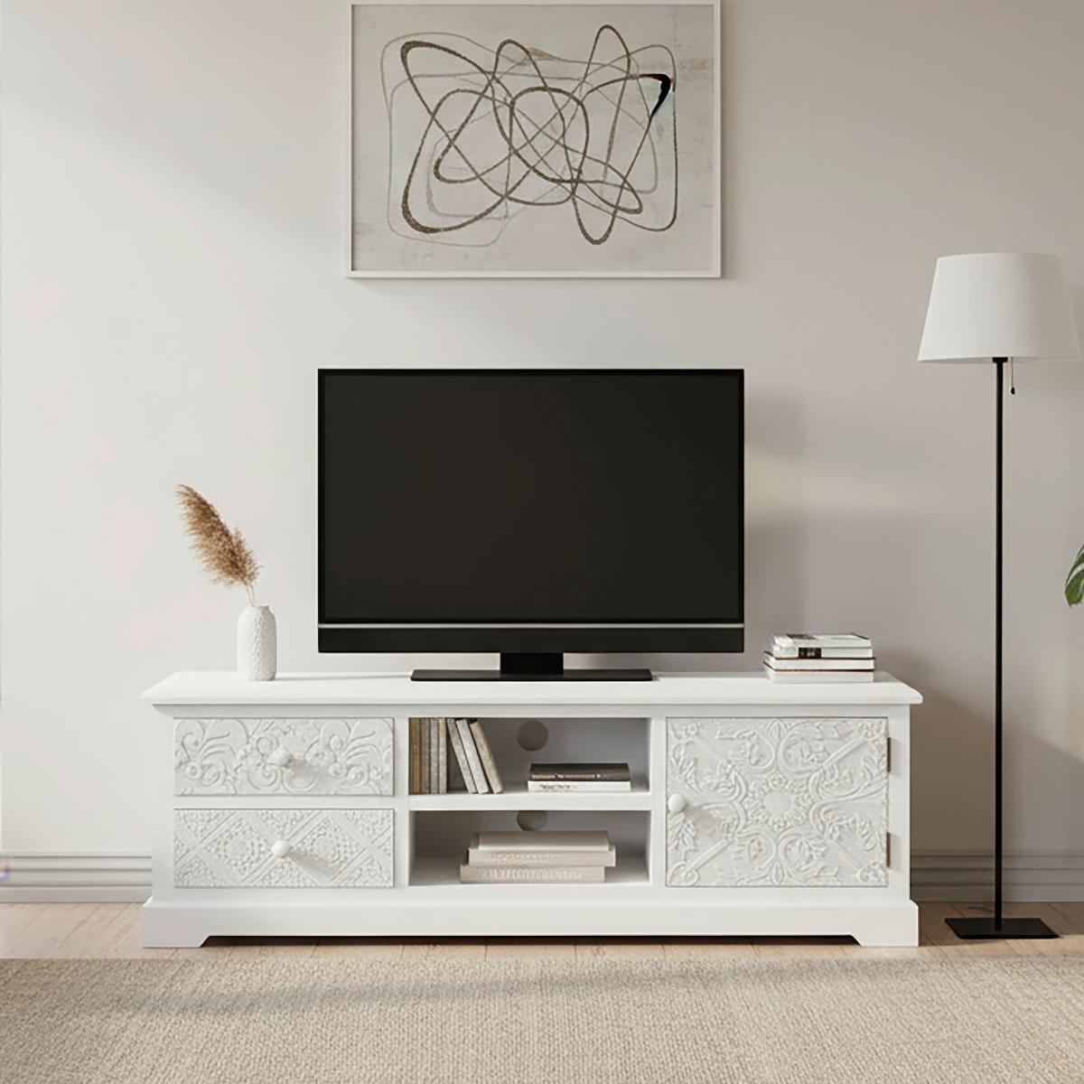 Comodă TV AVERY - alb, Modern, lemn (140/45/40cm) - Bessagi Home